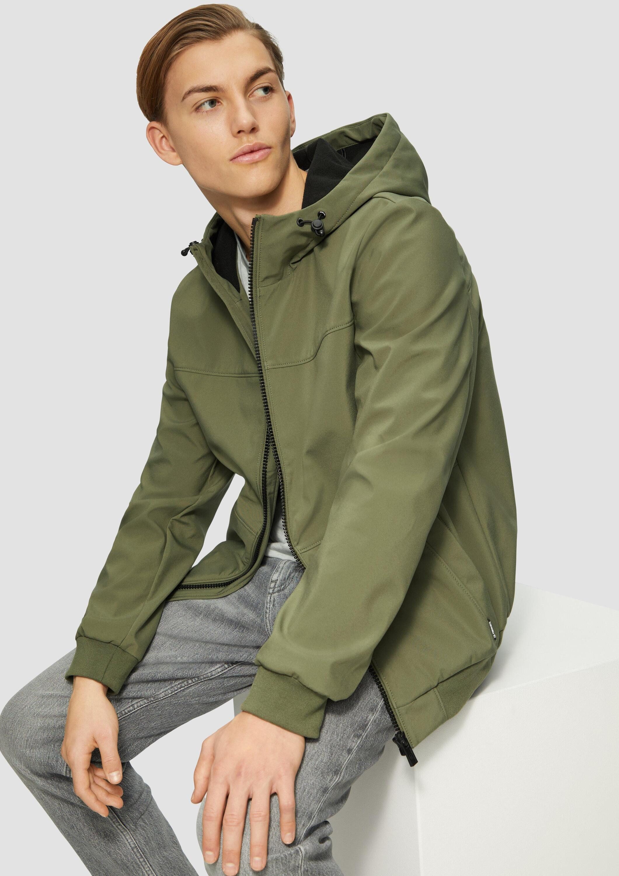 QS Funktionsjacke Outdoor-Jacke Softshelljacke mit Kapuze und Rippbündchen