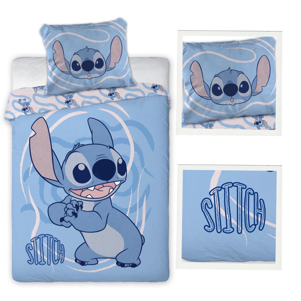 Disney Baby Babybettwäsche Disney Lilo & Stitch Babybettwäsche 100x135 cm Blauer Wende-Bettbezug, Renforce, 2 teilig, Wendbar mit 2 Motiven