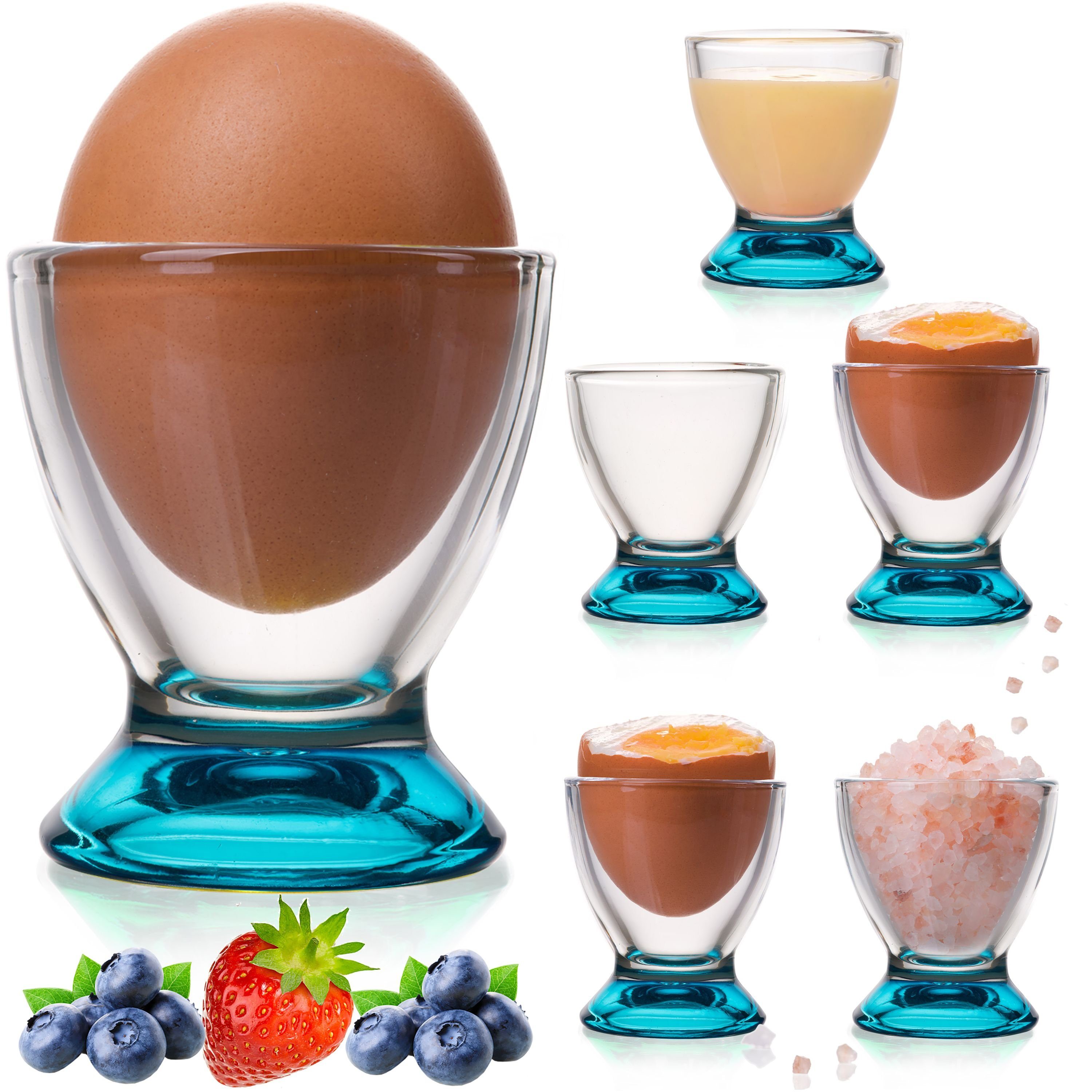 PLATINUX Eierbecher Blaue Eierbecher, (6 Stück), Eierständer Eierhalter Frühstück Egg-Cup Brunch Geschirrset | Eierbecher