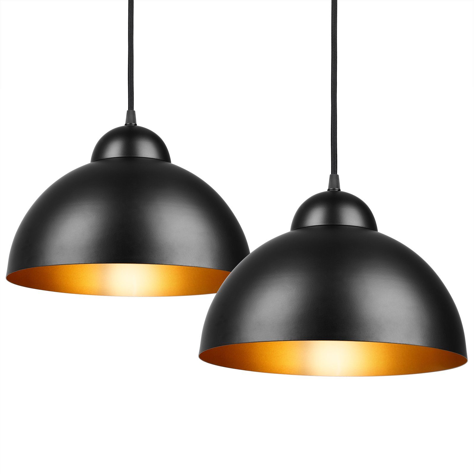 Hängelampe Deuba Industrial Soleil, 2er Pendelleuchte, E27 Halogen, Vintage Set Gold Ø30cm Schwarz Metall Hängeleuchte