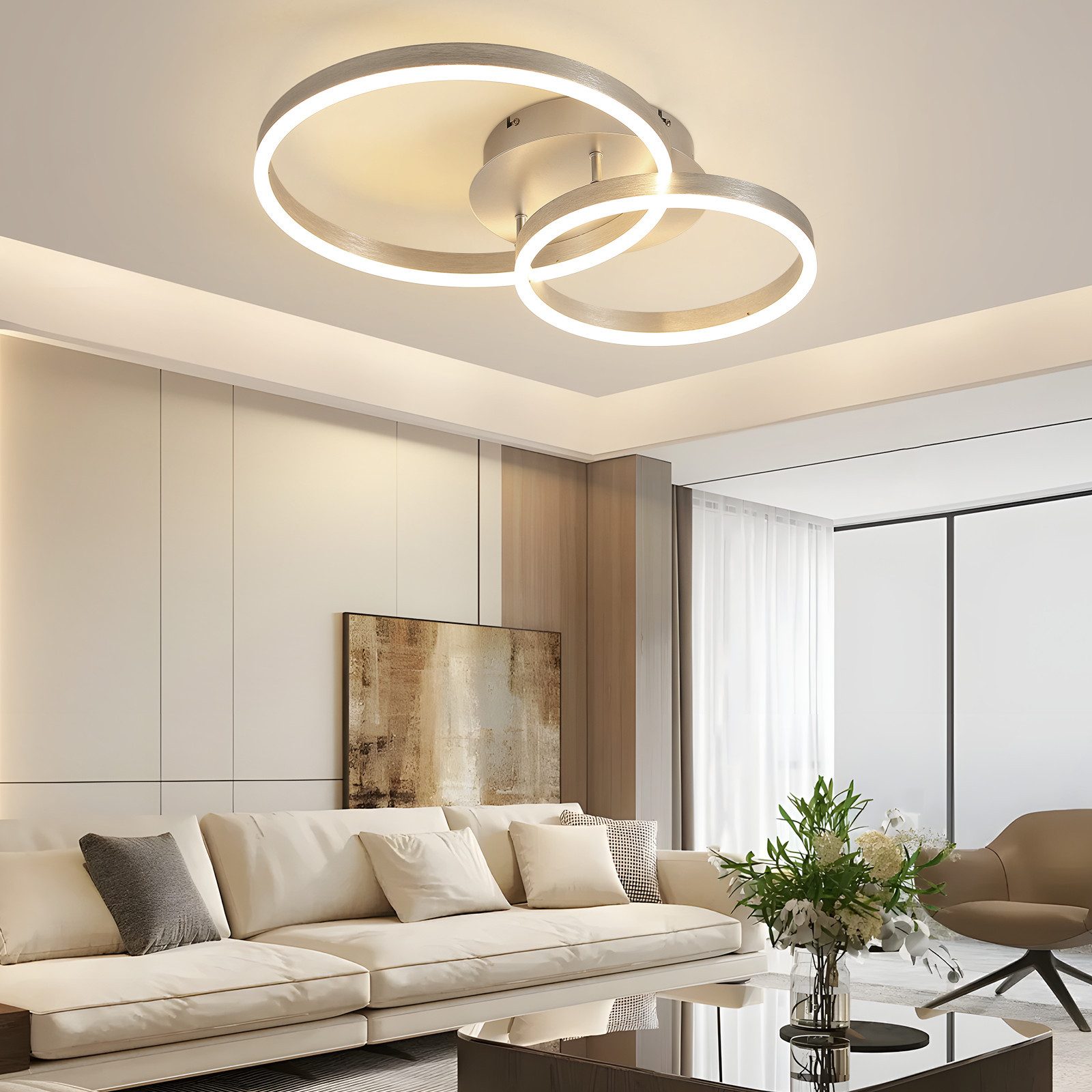 ZMH LED Deckenleuchte Dimmbar Schwarz/Gold Ringe Deckenlampe Modern 46/74W günstig online kaufen