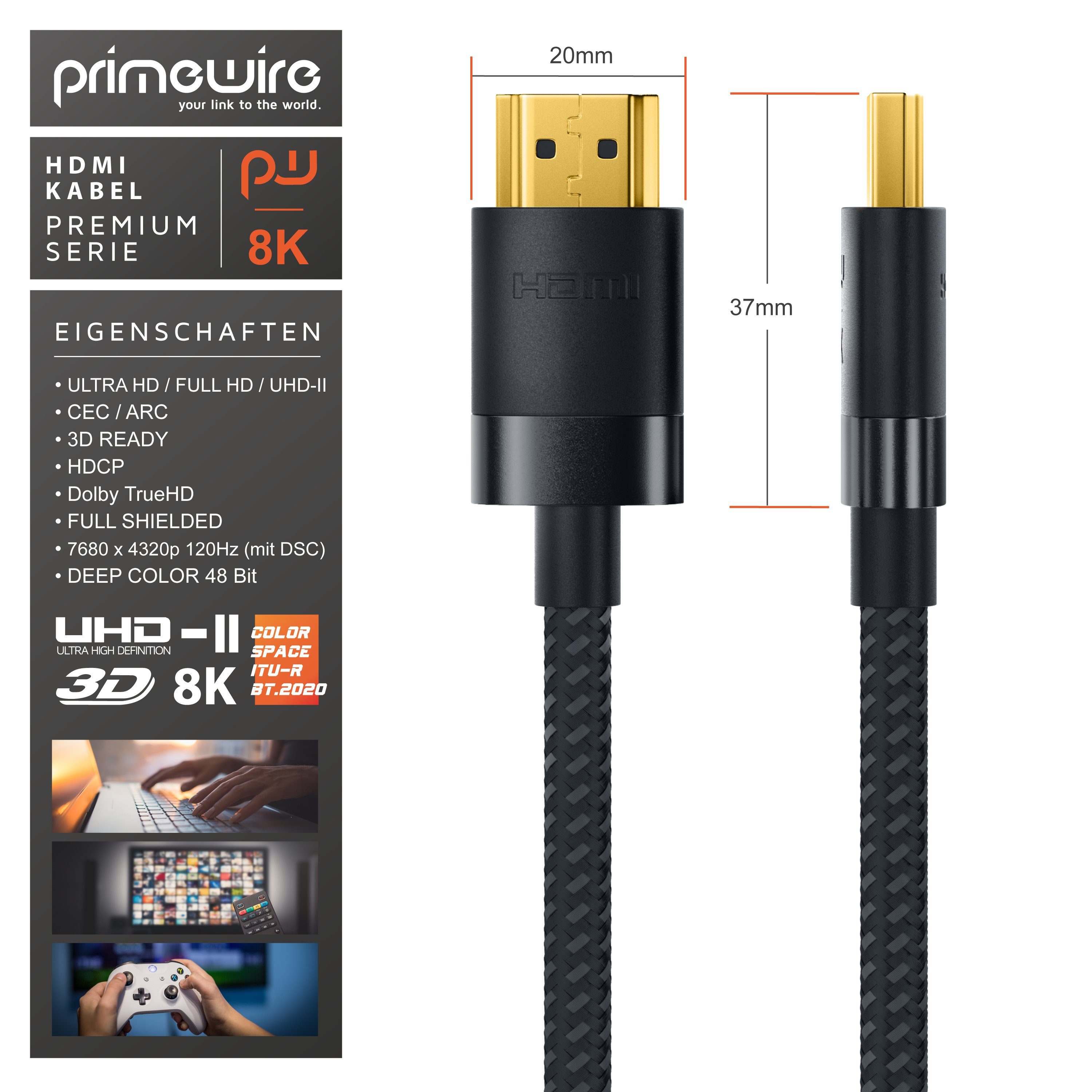 Primewire 8K @ 120Hz / 4K @ 240Hz DSC, Ultra High Speed, Nylonummantelung, 1,5m HDMI-Kabel, 2.1, HDMI Typ A (150 cm), 48 Gbit/s Bandbreite, eARC, CEC, HDCP, für – Bild 5 von 5