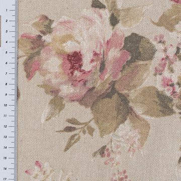 SCHÖNER LEBEN. Stoff Dekostoff Leinenlook Classic Painted Rose Rosen natur rosa 1,40m Br, atmungsaktiv