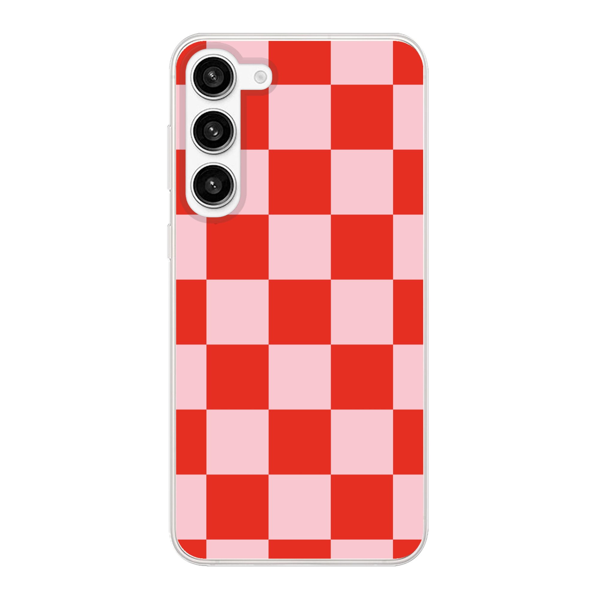 MuchoWow Handyhülle für Samsung Galaxy S23 Plus Schachbrettmuster - Rot - Rosa - Würfel, Phone Case, Silikon, Schutzhülle Dünn