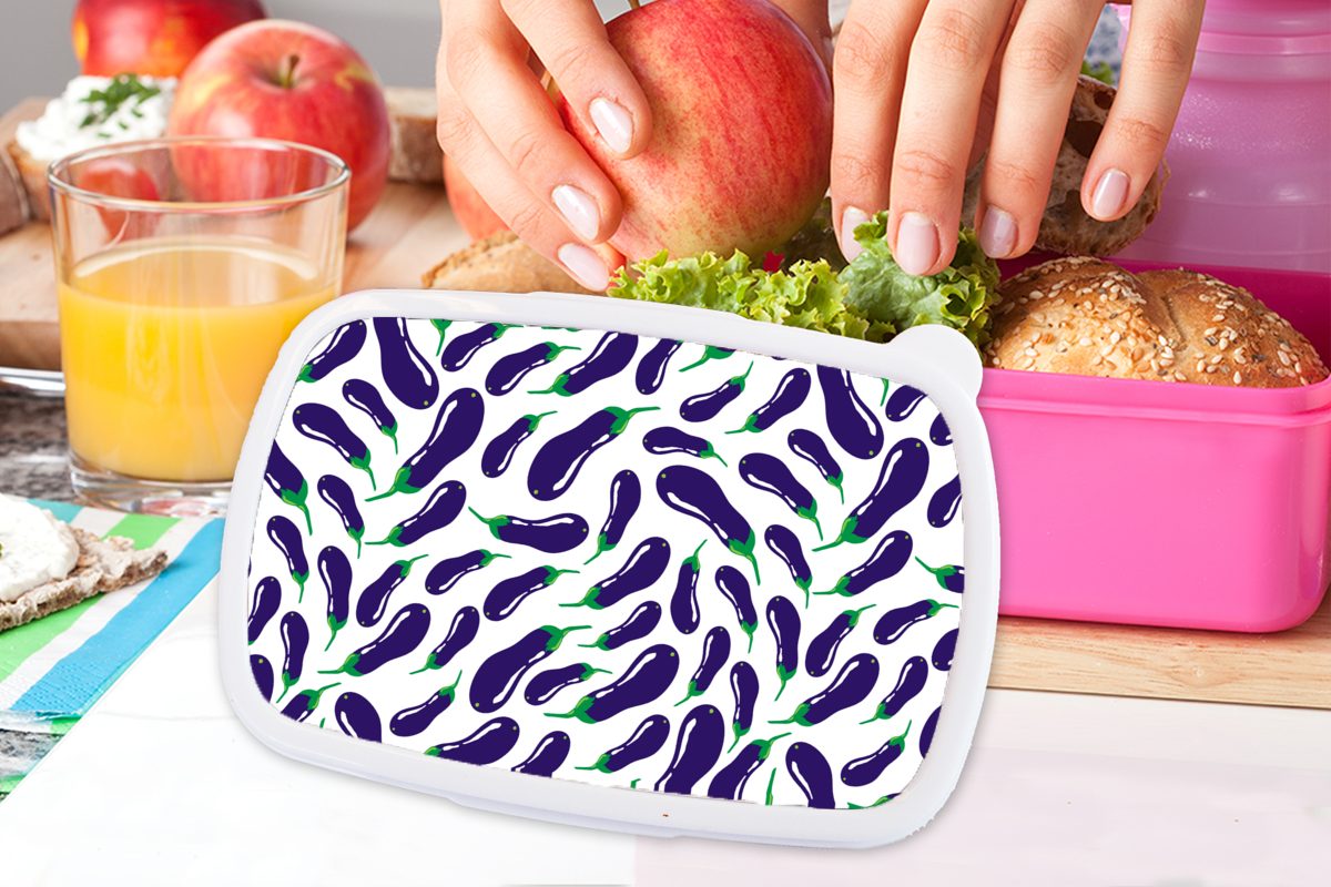 MuchoWow Lunchbox (2-tlg), Aubergine Mädchen, Kinder, Kunststoff Kunststoff, rosa Brotdose - Gemüse Snackbox, Erwachsene, für - Muster, Brotbox