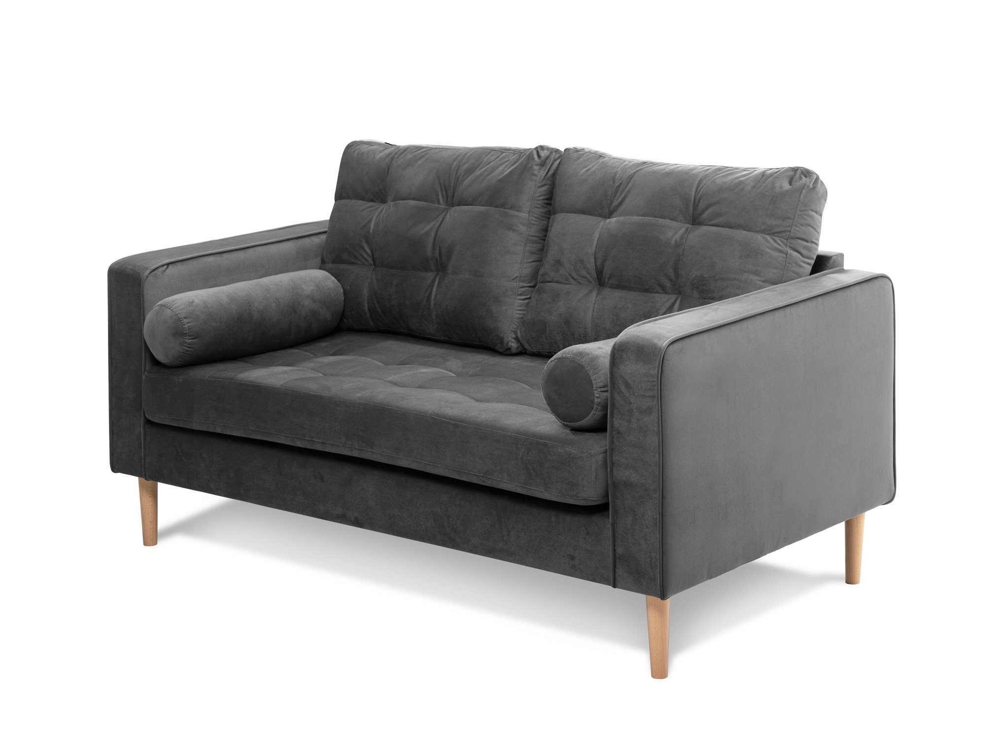 Moebel-Eins Sofa, GLAMMI 2-Sitzer Sofa mit Samtbezug, Füße Buche massiv Grau