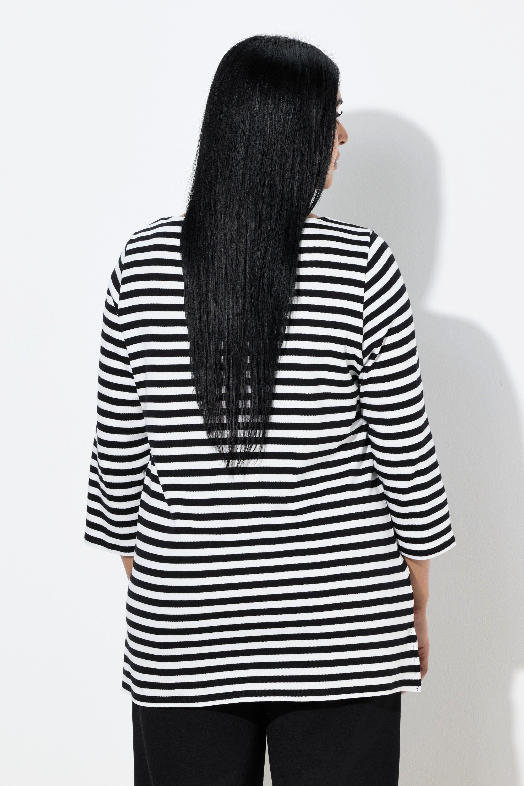 Ulla Popken T-Shirt Ringelshirt Rundhals-Ausschnitt 3/4-Arm