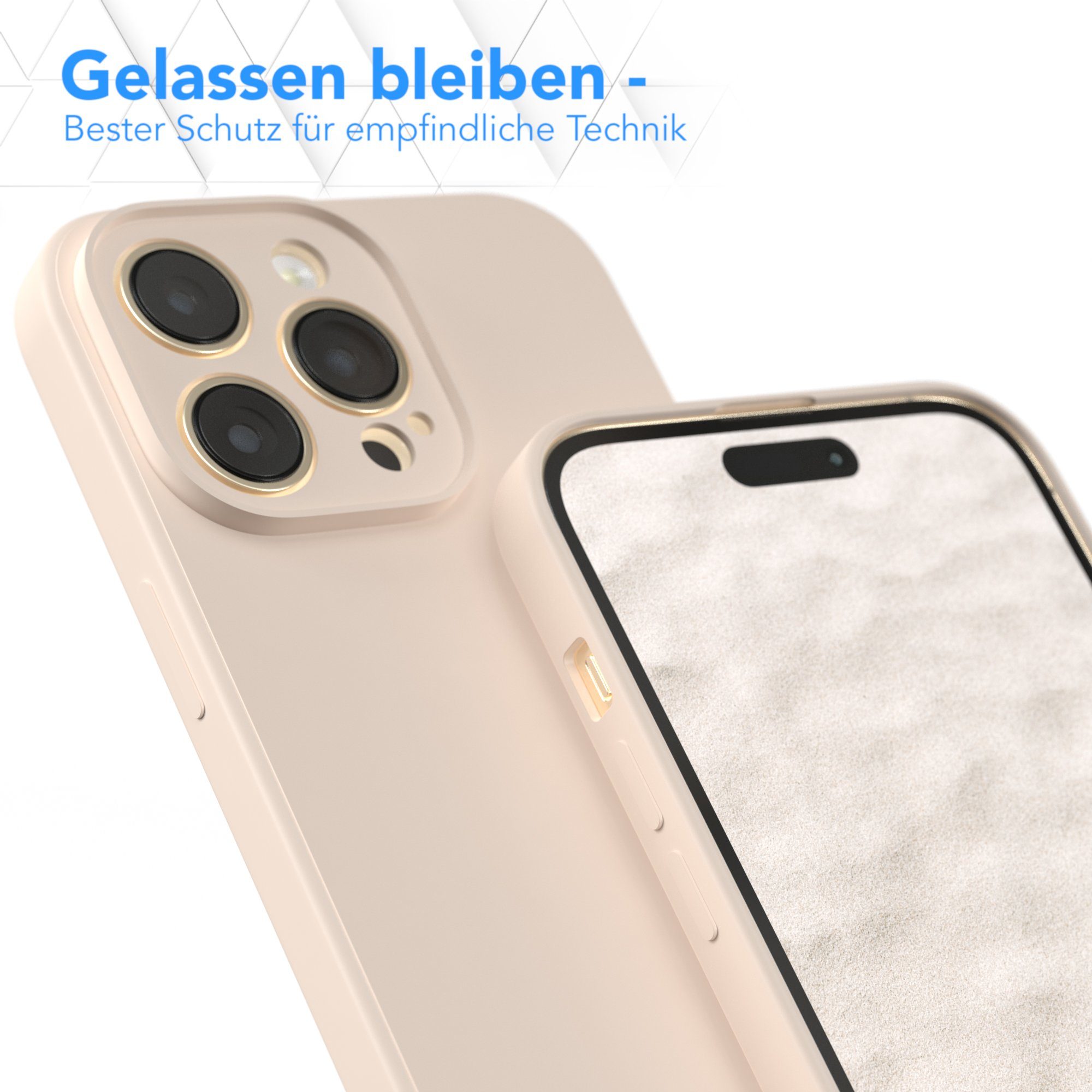EAZY CASE Handyhülle für Apple iPhone 14 Pro Max Hülle Silikon 6,7 Zoll, Bumper Case Matt Slimcover Silikonschutzhülle elastisch Taupe / Beige – Bild 4 von 5