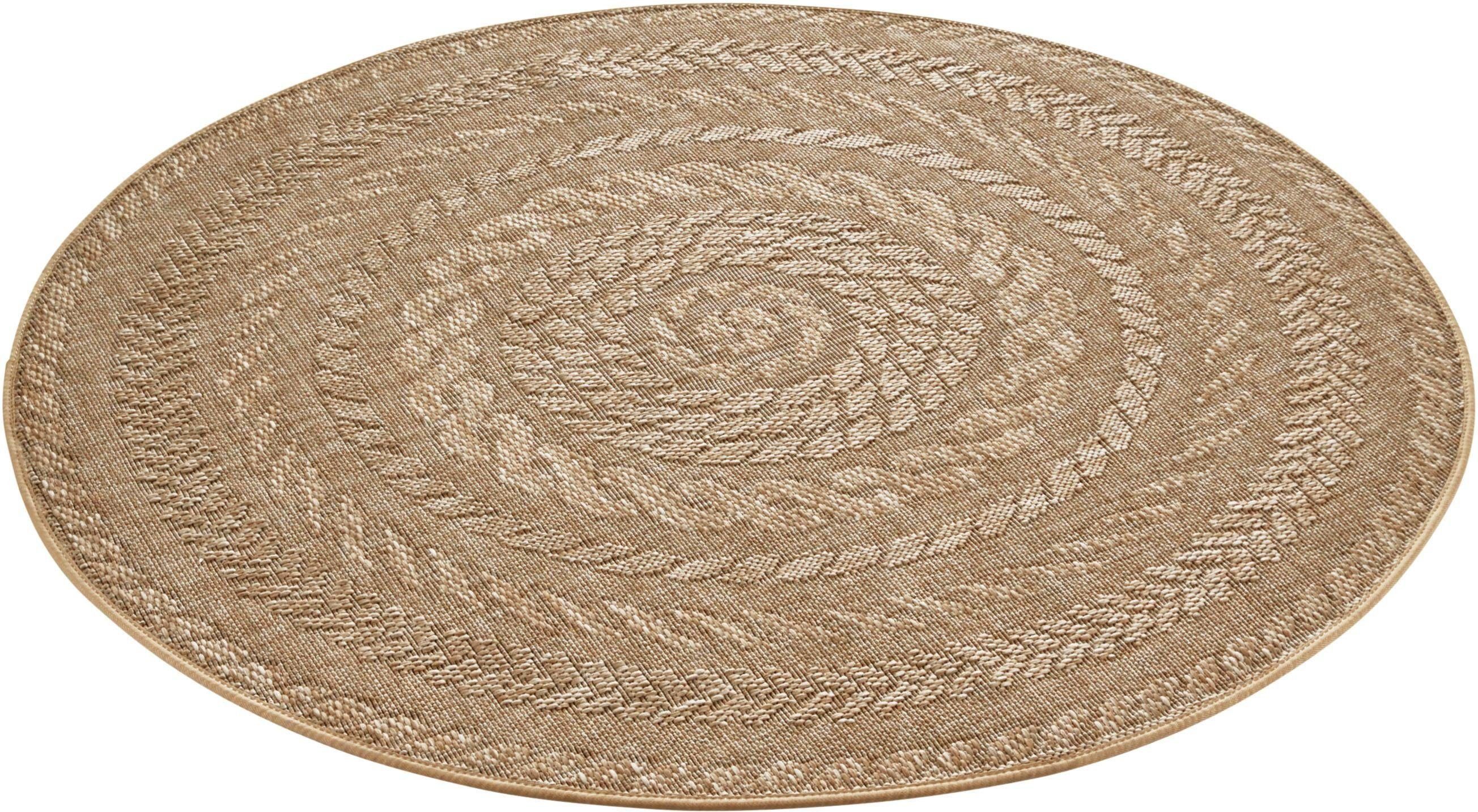 Teppich Almendro, NORTHRUGS, rund, Höhe: 6 mm, Sisal Optik, Robust, Pflegeleicht, Flachgewebe beige/braun