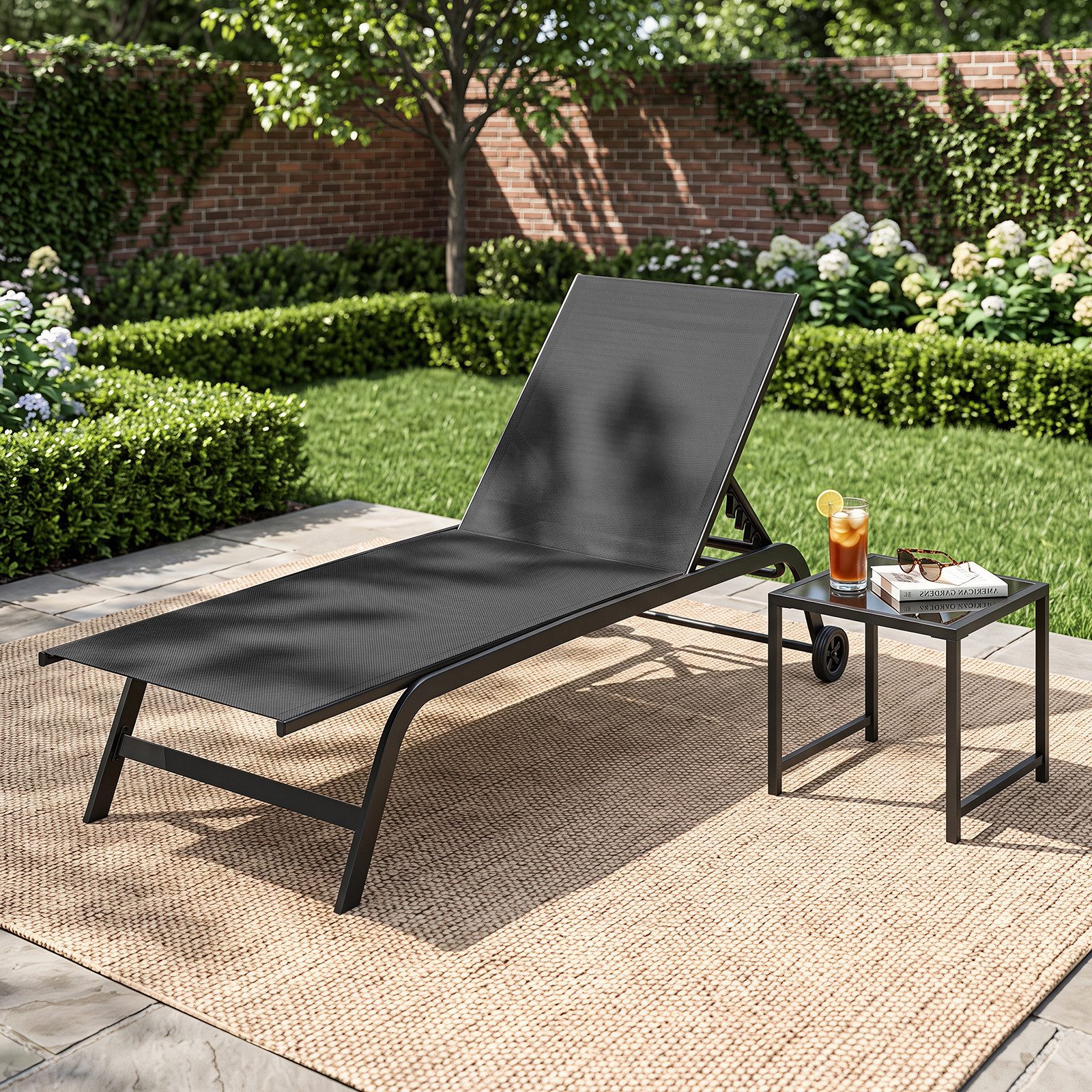 COSTWAY Balkonset, (2-tlg), Gartenliege mit Beistelltisch, 6-fach verstellbar