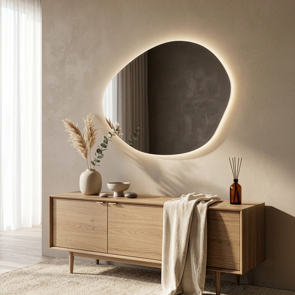 HOME DELUXE LED-Lichtspiegel MAY asymmetrisch, Größenauswahl, LED-Wandspiegel, Badezimmerspiegel, Badspiegel mit Beleuchtung