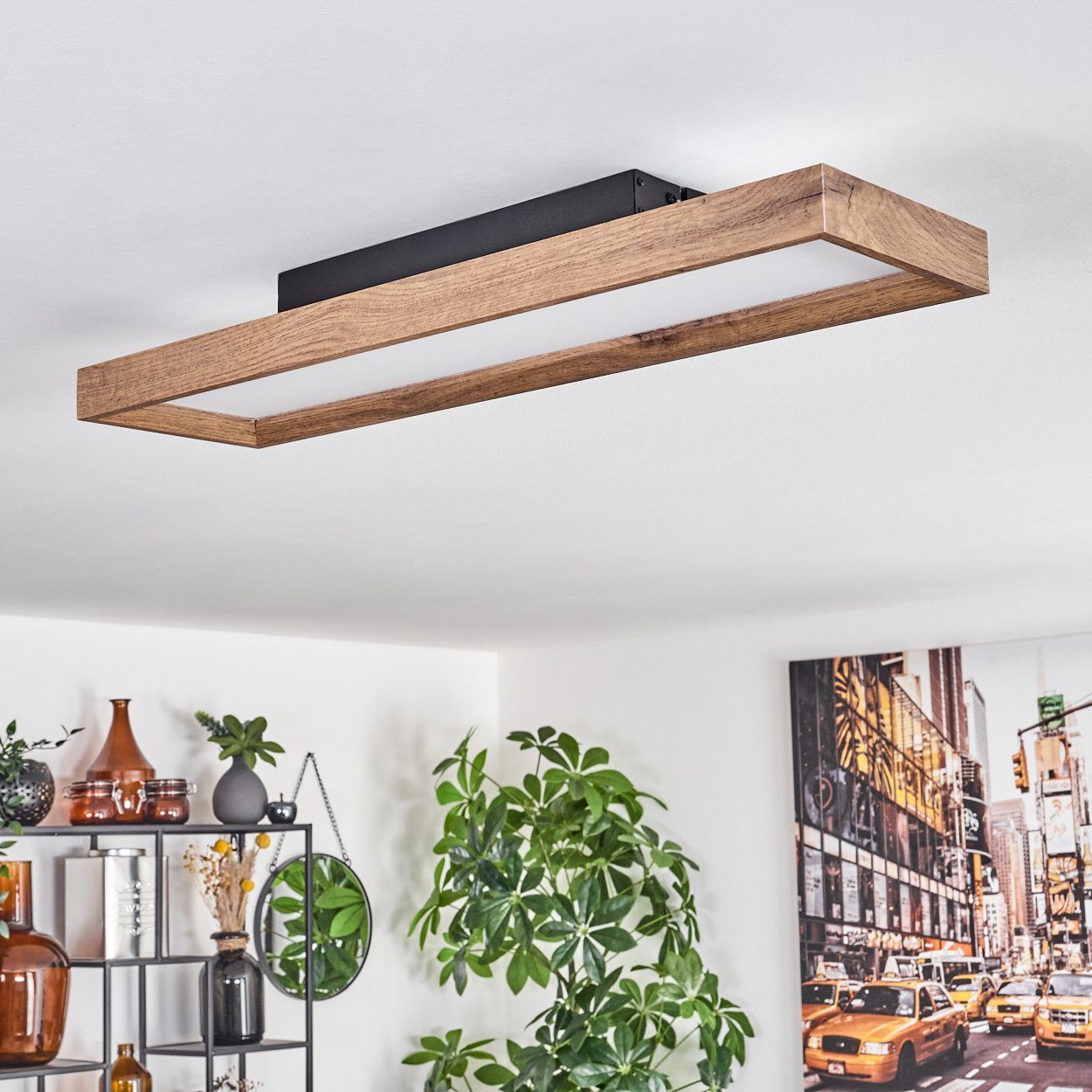 hofstein Deckenleuchte Deckenleuchte aus Metall/MDF/Kunststoff in Schwarz/Holzoptik/Weiß, LED fest integriert, 3000 Kelvin, Länge 80 cm, 18 Watt, 1900 Lumen, 30 – Bild 2 von 5