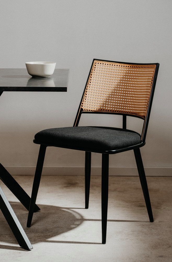 Finori Esszimmerstuhl 4er Set Stuhl Schiller Schwarz / Rattangeflecht (4er-Set)