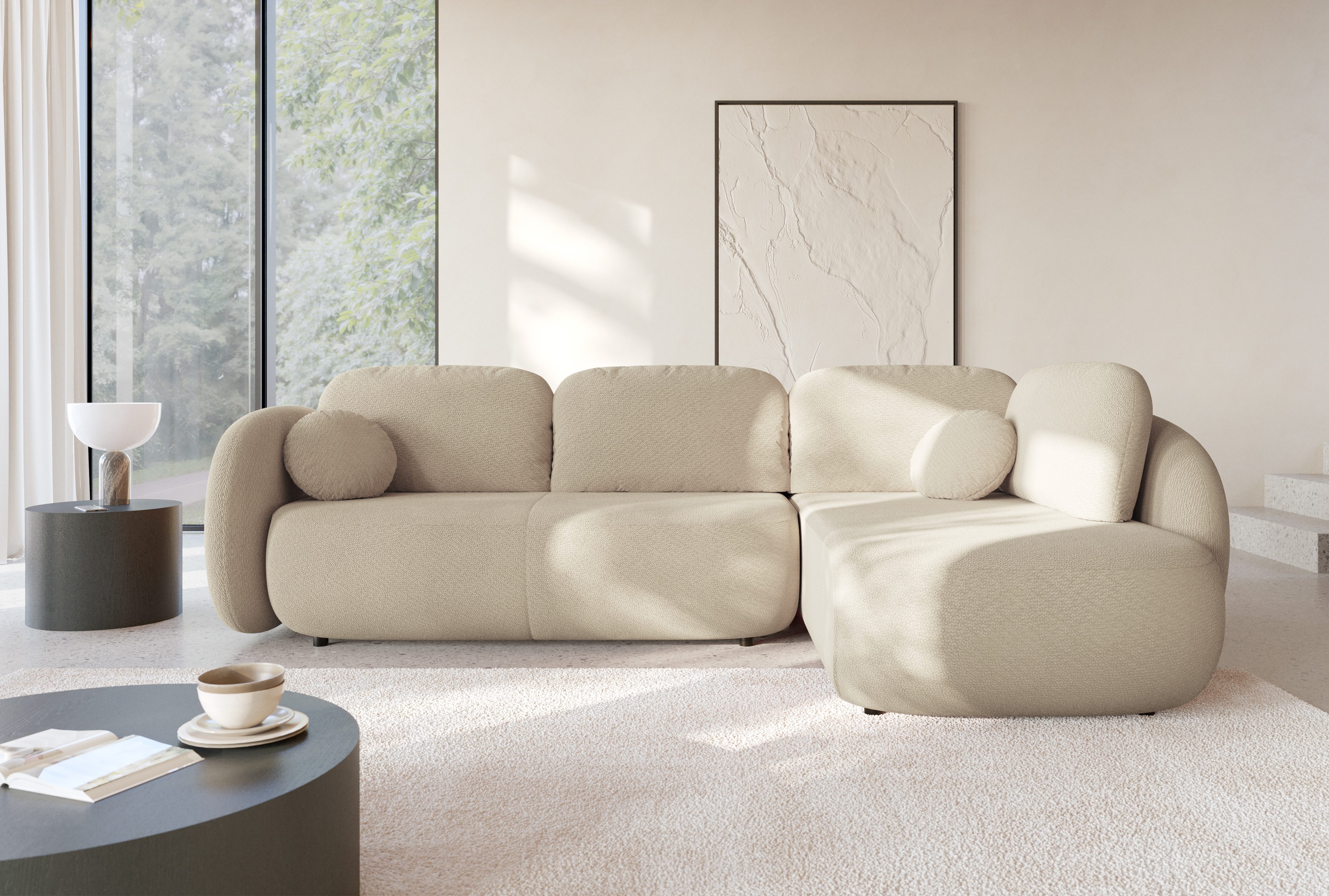Goldstoff Ecksofa "Olio II" mit Schlaffunktion & Bettkasten - Modernes Schlafsofa, Eckcouch XXL mit Bonellfederung & Bettfunktion für Gäste 1 Teile, Designer Wohnlandschaft L-Form mit Relaxkomfort & Federung