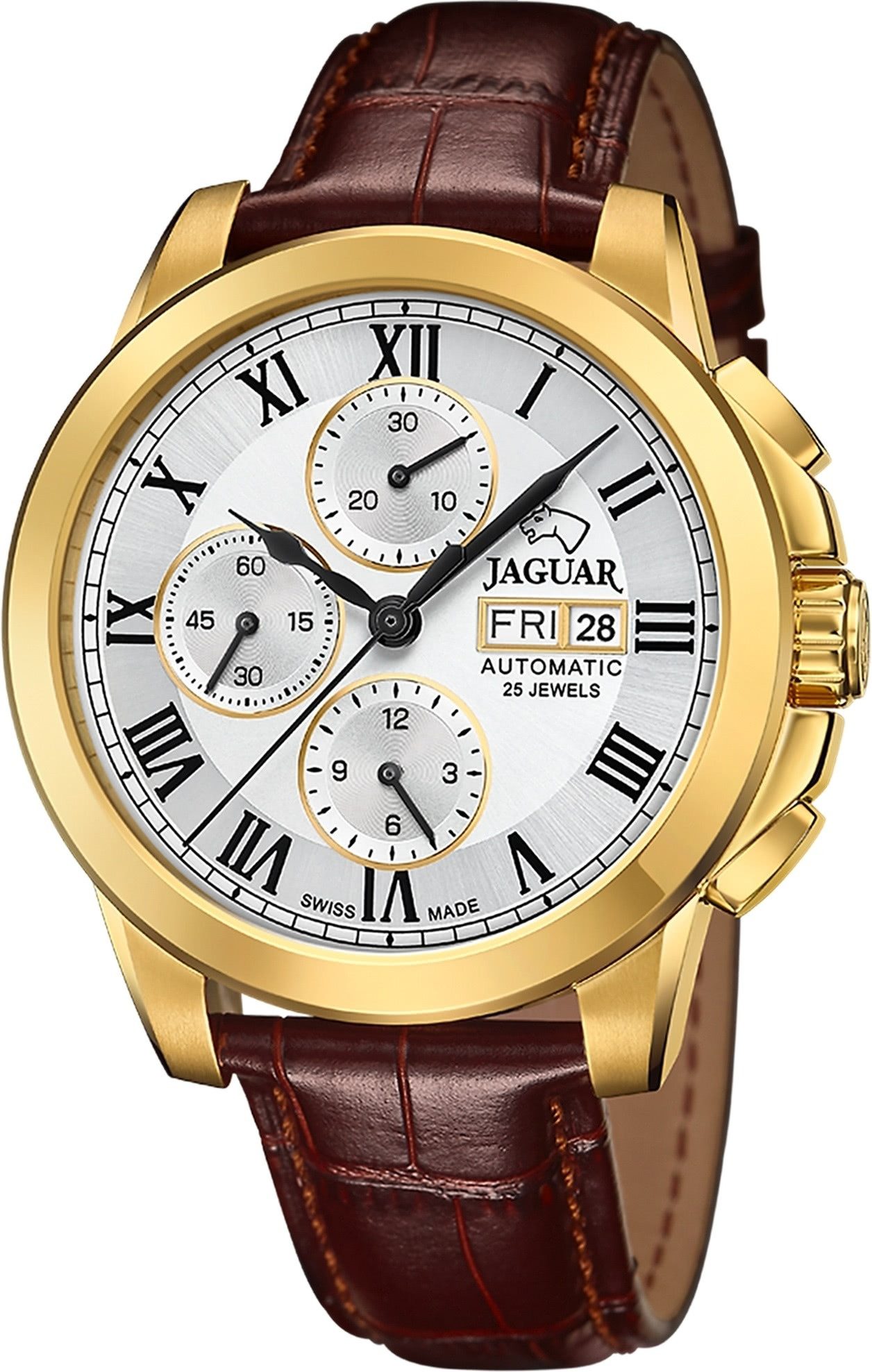 JAGUAR Chronograph Jaguar Herrenuhr Leder braun Jaguar Le, (Chronograph), Herren Armbanduhr rund, Lederarmband braun