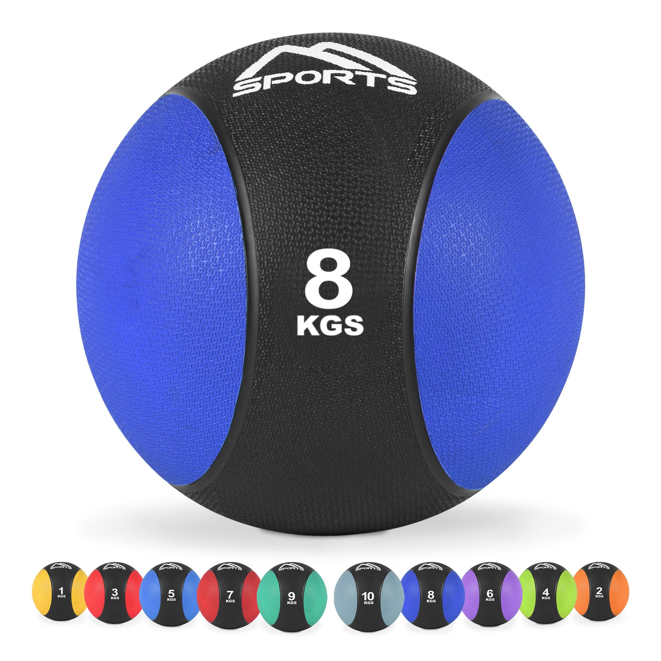MSports® Medizinball Medizinball 1 – 10 kg – inkl. Übungsposter 8 kg - Königsblau