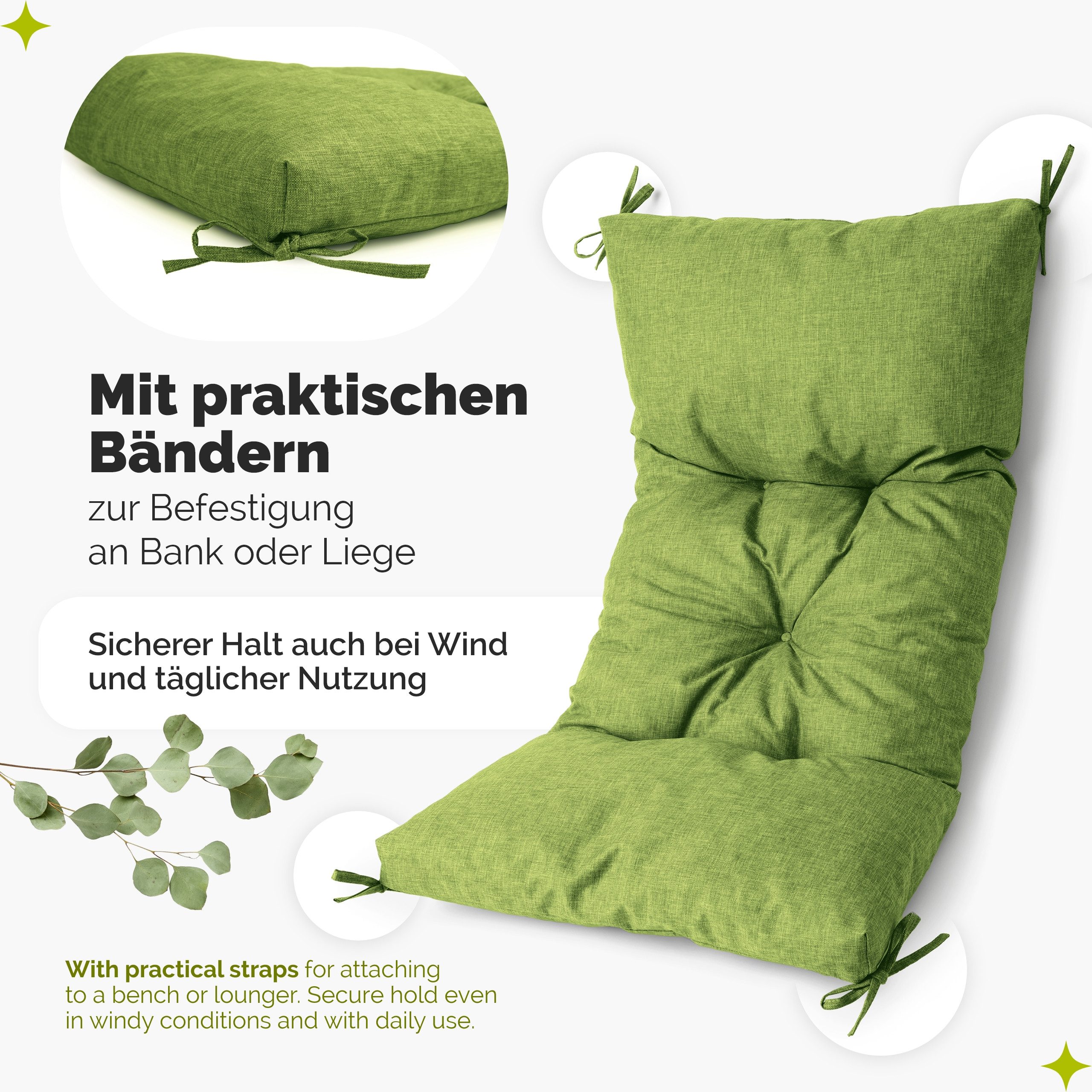 Garronda Bankauflage 100-180 cm, ca. 10 cm dick, Sitzkissen Outdoor GD-0219, (1 St), Hypoallergen, UV-beständig, Wasserbeständig – Bild 3 von 5