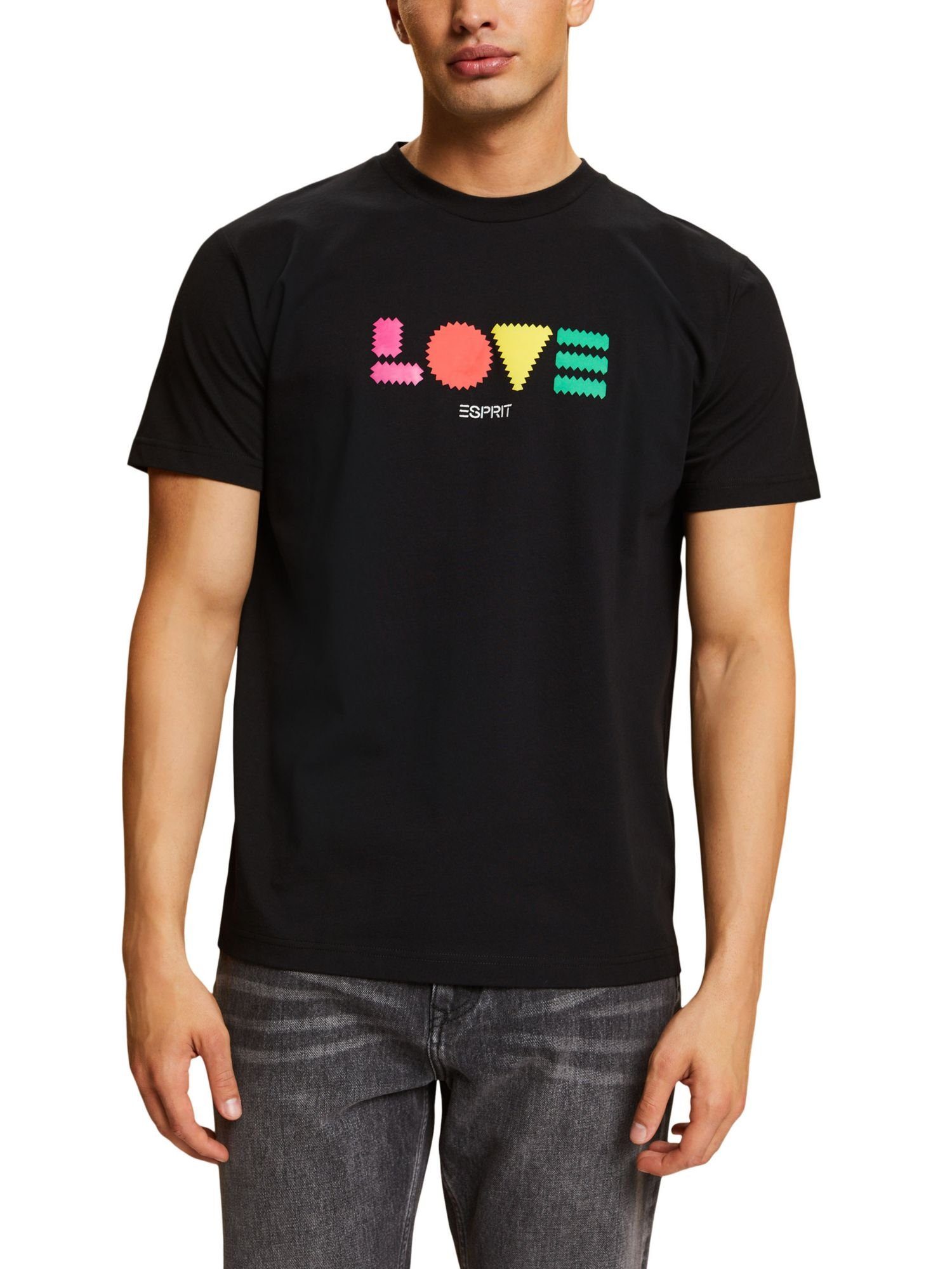 T-Shirt aus geometrischem mit Bio-Baumwolle T-Shirt Print BLACK Esprit (1-tlg)