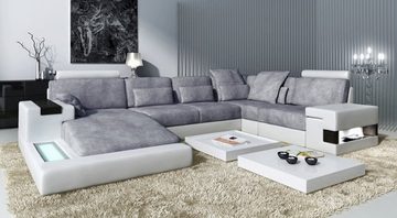 BULLHOFF Wohnlandschaft XXL Wohnlandschaft Designsofa Ecksofa Leder/Stoff Sofa U-Form Eckcouch LED Couch XXL Ottomane weiß grau braun »HAMBURG « von BULLHOFF, made in Europe, das "ORIGINAL"