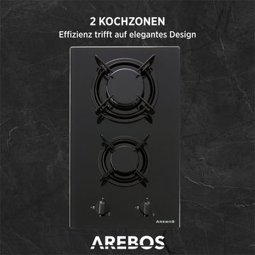 Arebos Gas-Kochfeld Glas 30 cm AR-HE-GH30CM, Geeignet für Erdgas und Propangas, Gaskochfeld Gasherd