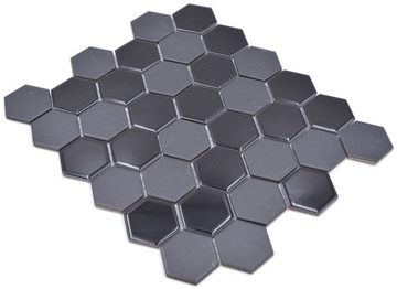 Mosani Bodenfliese Hexagon Sechseck Keramik Mosaik Fliese matt glänzend schwarz