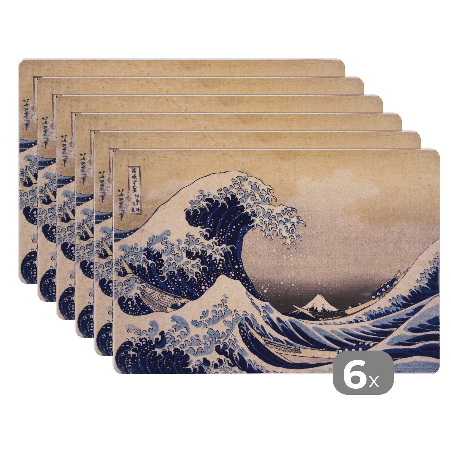 Platzset, Die große Kluft von Kanagawa - Gemälde von Katsushika Hokusai, MuchoWow, (6-St), Platzset, Platzdecken, Platzmatte, Tischmatten, Schmutzabweisend