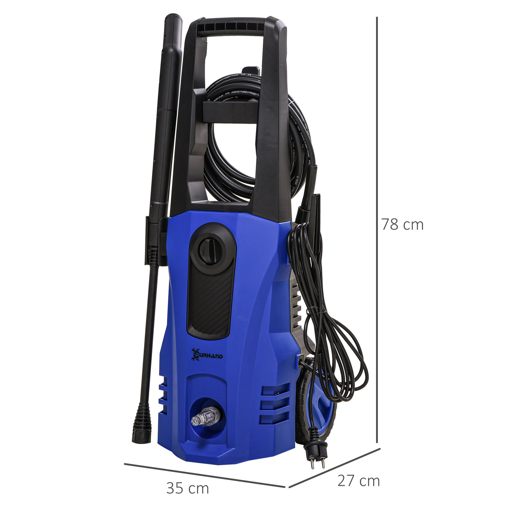 Durhand Hochdruckreiniger Flächenreiniger mit Bürsten Pistole Blau, Druck max: 150 bar, 1800 W, Fördermenge max: 420 l/h, (Hochdruckschlauch, 1 tlg., Hochdruckwascher), 1800 W, max. Wassermenge: 420 l,h