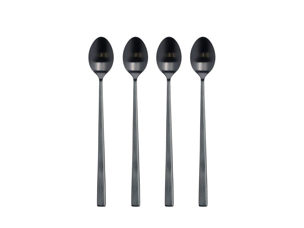 Bitz Besteck-Set Lattelöffelset schwarz matt 20 cm 4tlg., Edelstahl 18/8, Latte Macchiato-Löffel 20 cm 4 Stck Schwarz