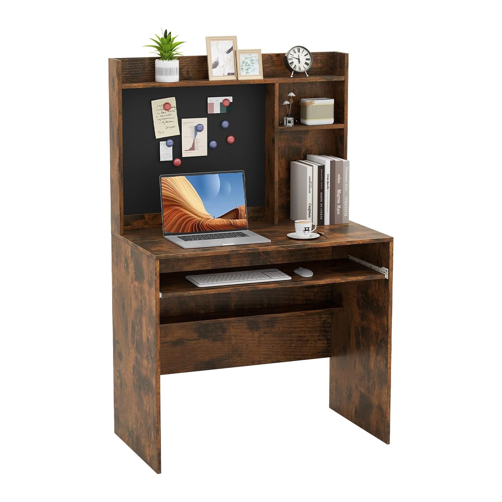 KOMFOTTEU Schreibtisch, Computertisch mit Magnettafel, 89 x 50 x 138 cm