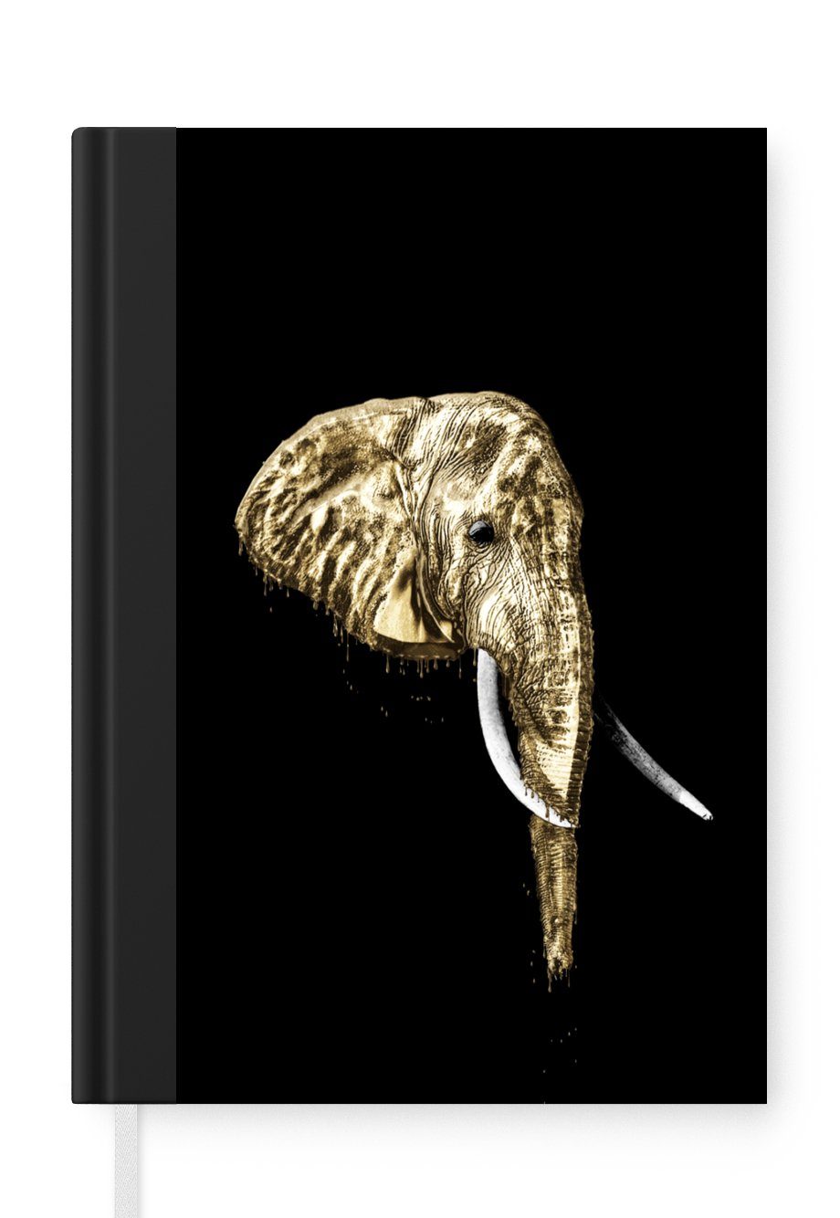MuchoWow Notizbuch Elefant - Schwarz - Gold, Journal, Merkzettel, Tagebuch, Notizheft, A5, 98 Seiten, Haushaltsbuch | Notizbücher