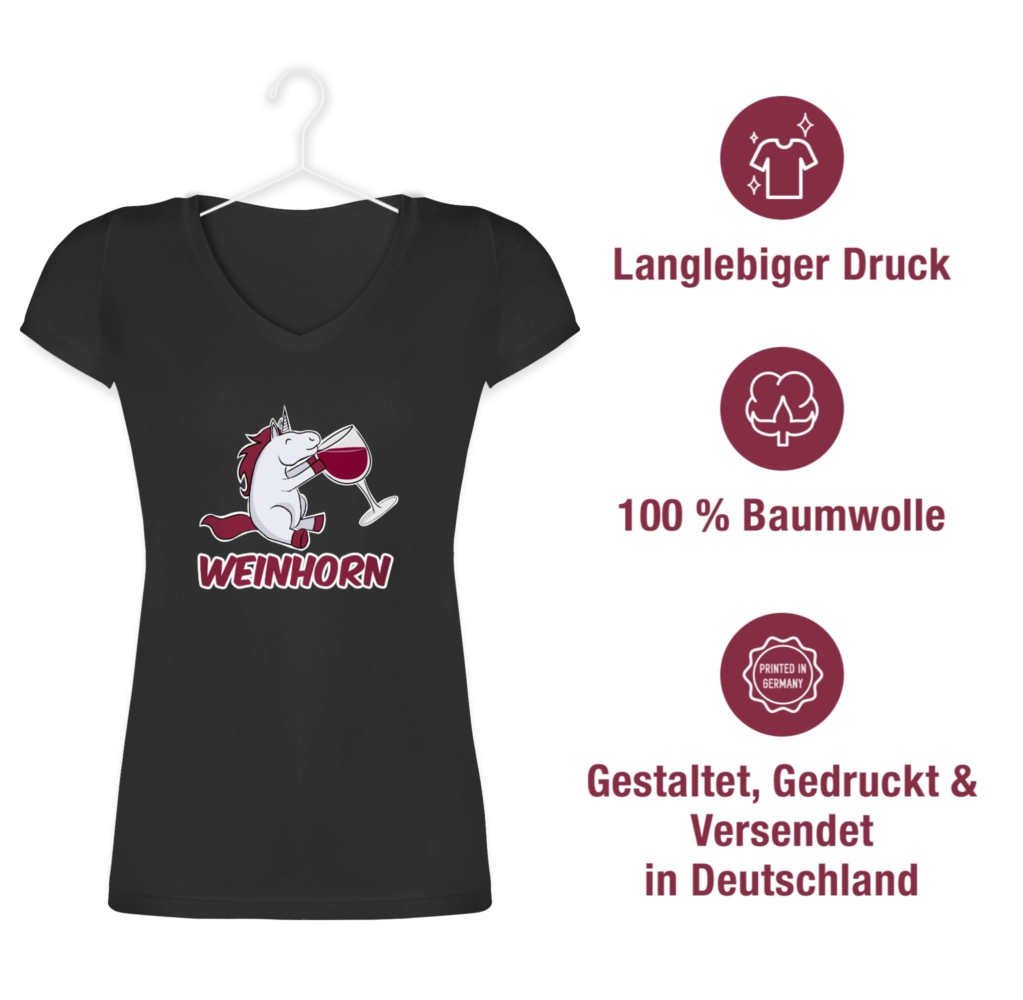Damen Shirts Shirtracer T-Shirt Weinhorn - Einhorn Geschenk - Damen T-Shirt mit V-Ausschnitt Unicorn Einhörner Geschenke