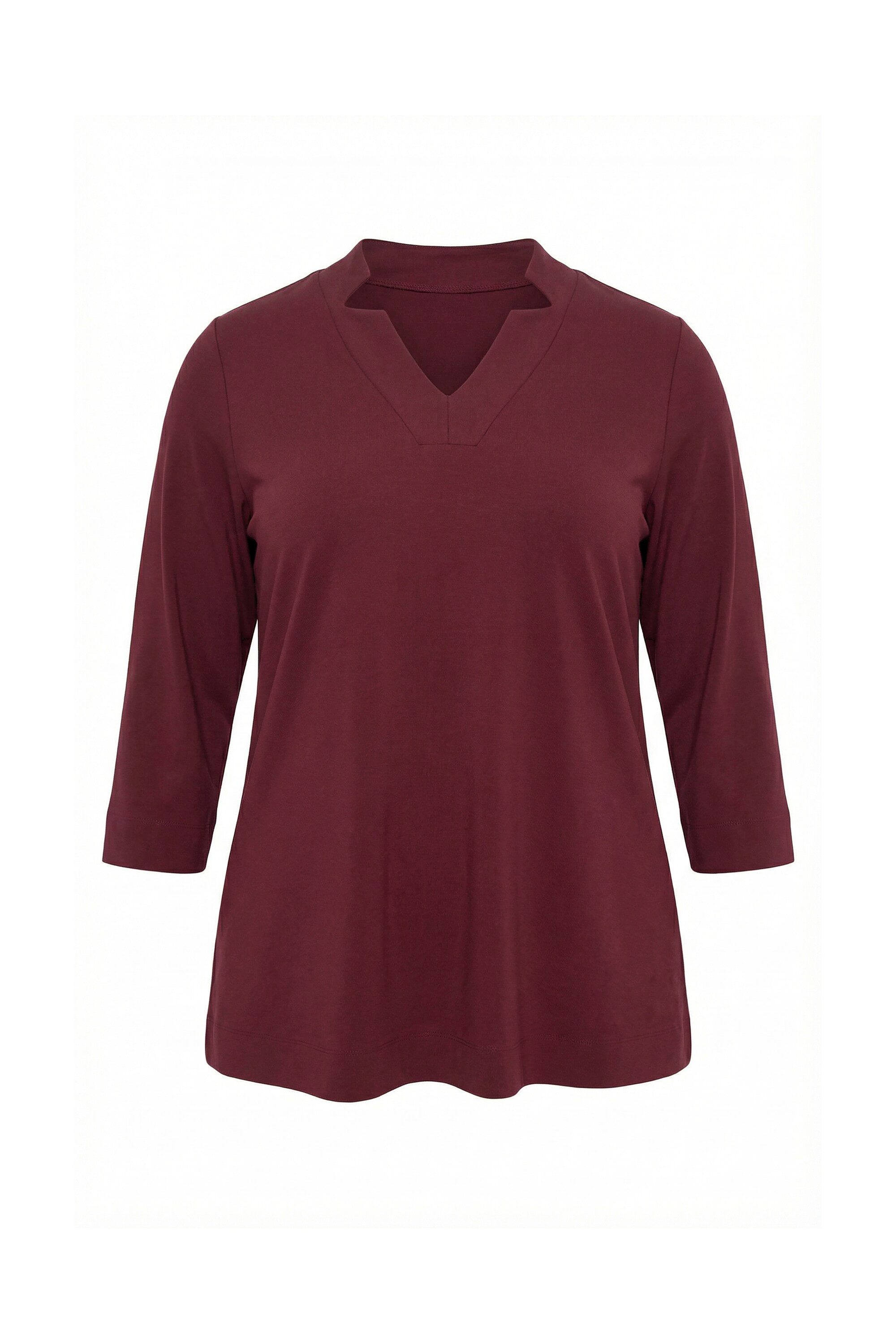 Ulla Popken T-Shirt Shirt A-Linie Spatenkragen V-Ausschnitt 3/4-Arm