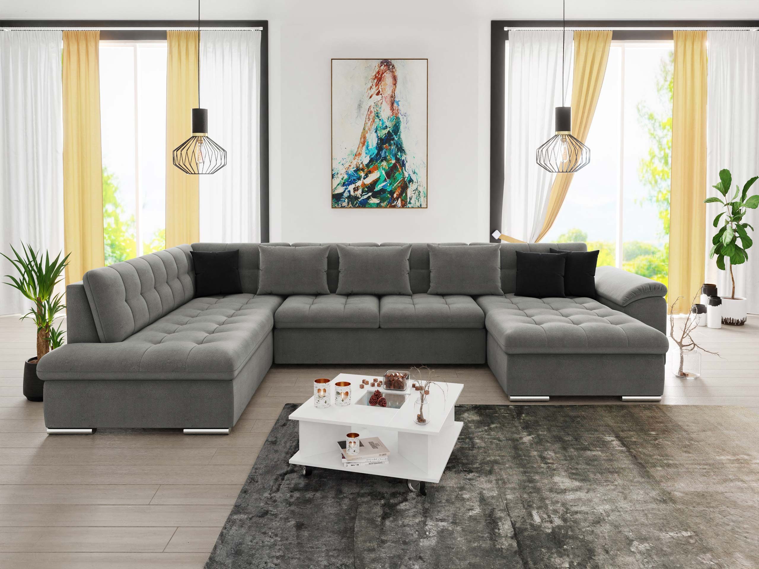 MIRJAN24 Wohnlandschaft Niko Bis, mit Bettkasten und Schlaffunktion, Kissen mit Reißverschlus, U-Form, B: 350 cm
