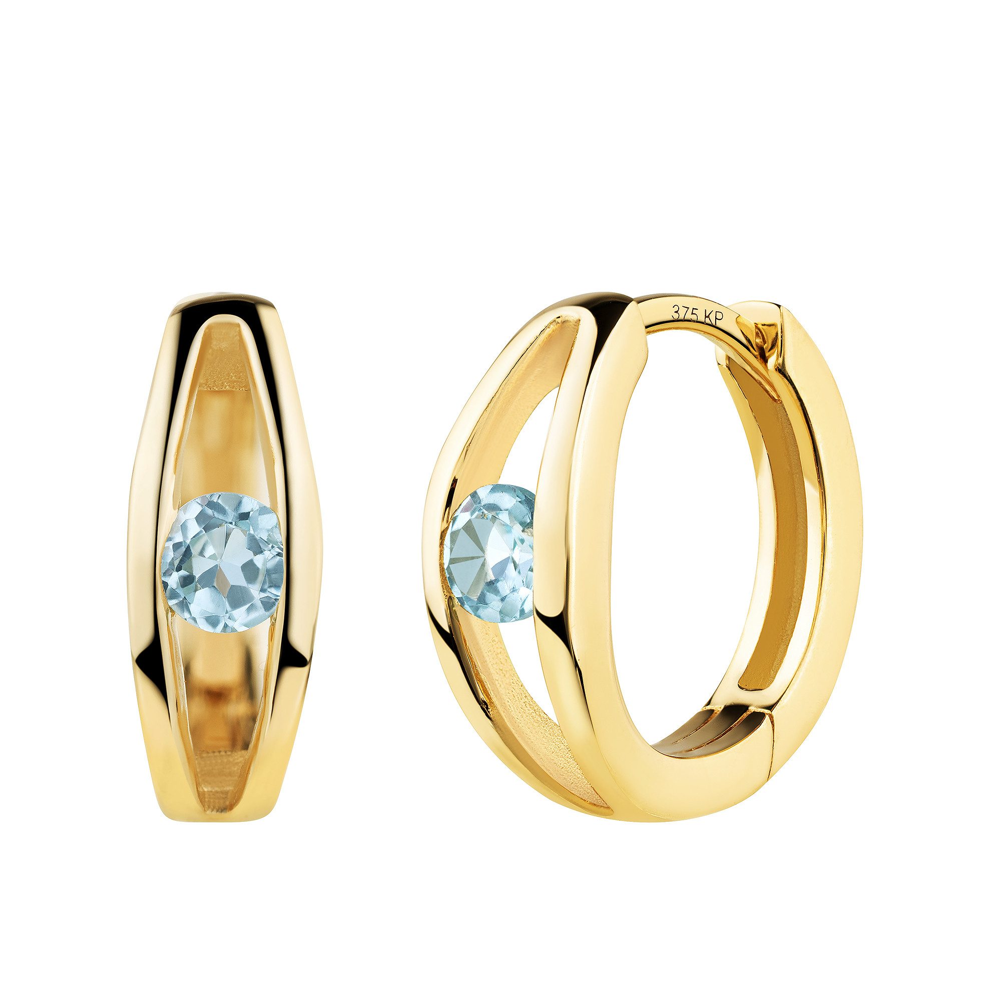 Fascination by Ellen K. Paar Creolen 375 Gold Gelb Sky Blue Topas Creolen