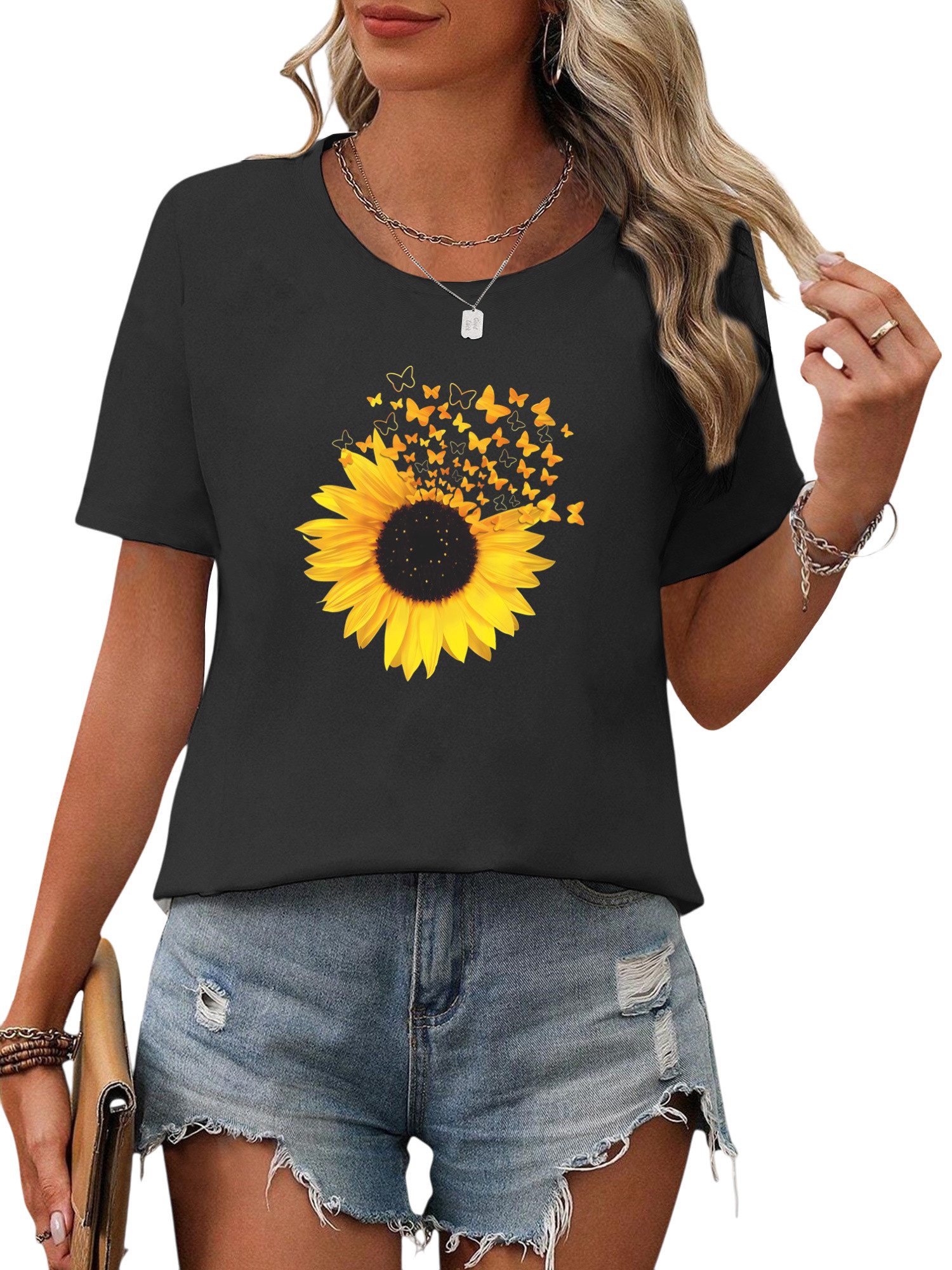 PYL Kurzarmshirt Damen Sommer Kurzarmbluse Locker günstig online kaufen