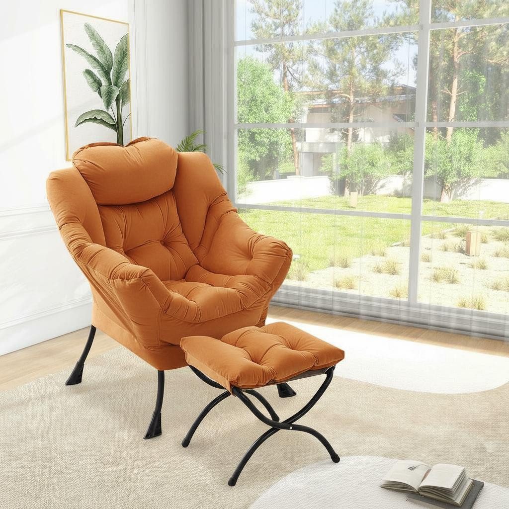 GarveeMore Loungesessel aus Holland-Velours (Dutch Velvet), 84×69×99 cm, 8 Farben (2-St., 2 Relaxsessel mit 2 Hocker)