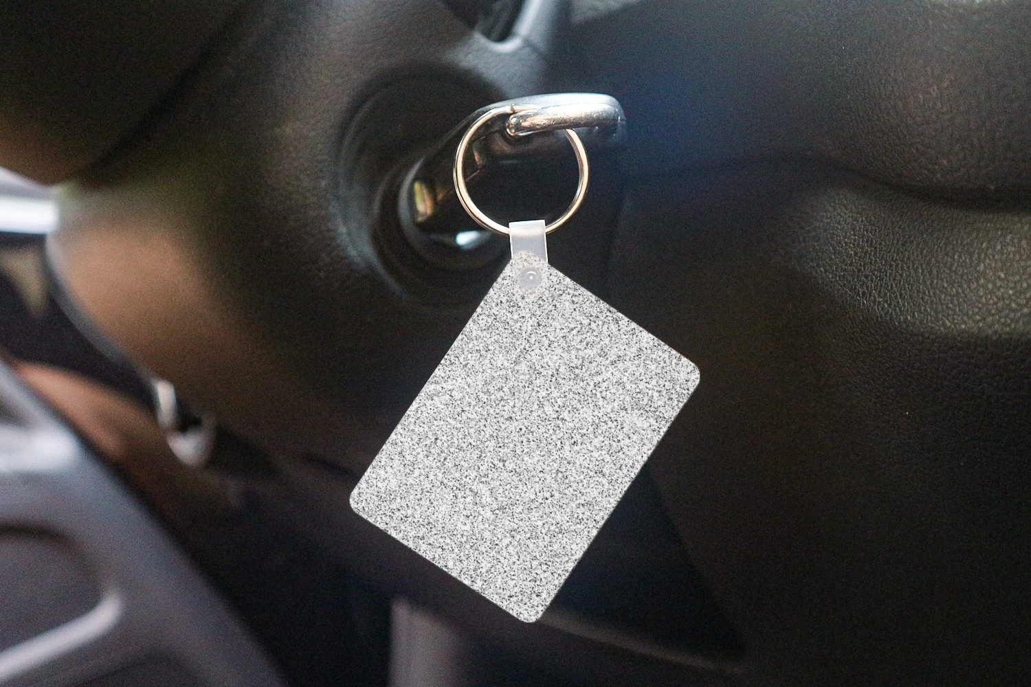 MuchoWow Schlüsselanhänger Granit - Schwarz - Weiß - Gemustert - Grau, Rechteckig mit Schlüsselring, Geschenk, Accessoire, 6x4 cm