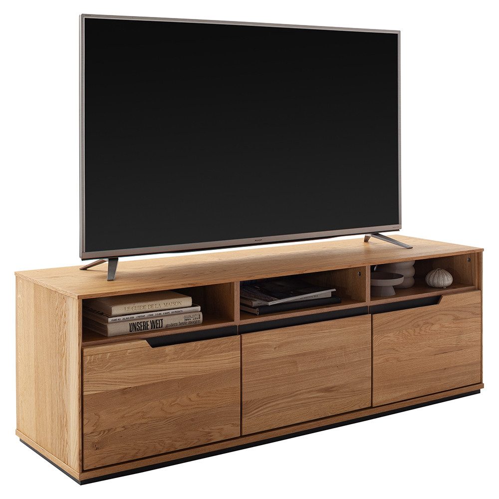 Lomadox Lowboard AVESTA-06, in Eiche, teilmassiv, grifflos mit schwarzen Griffblenden