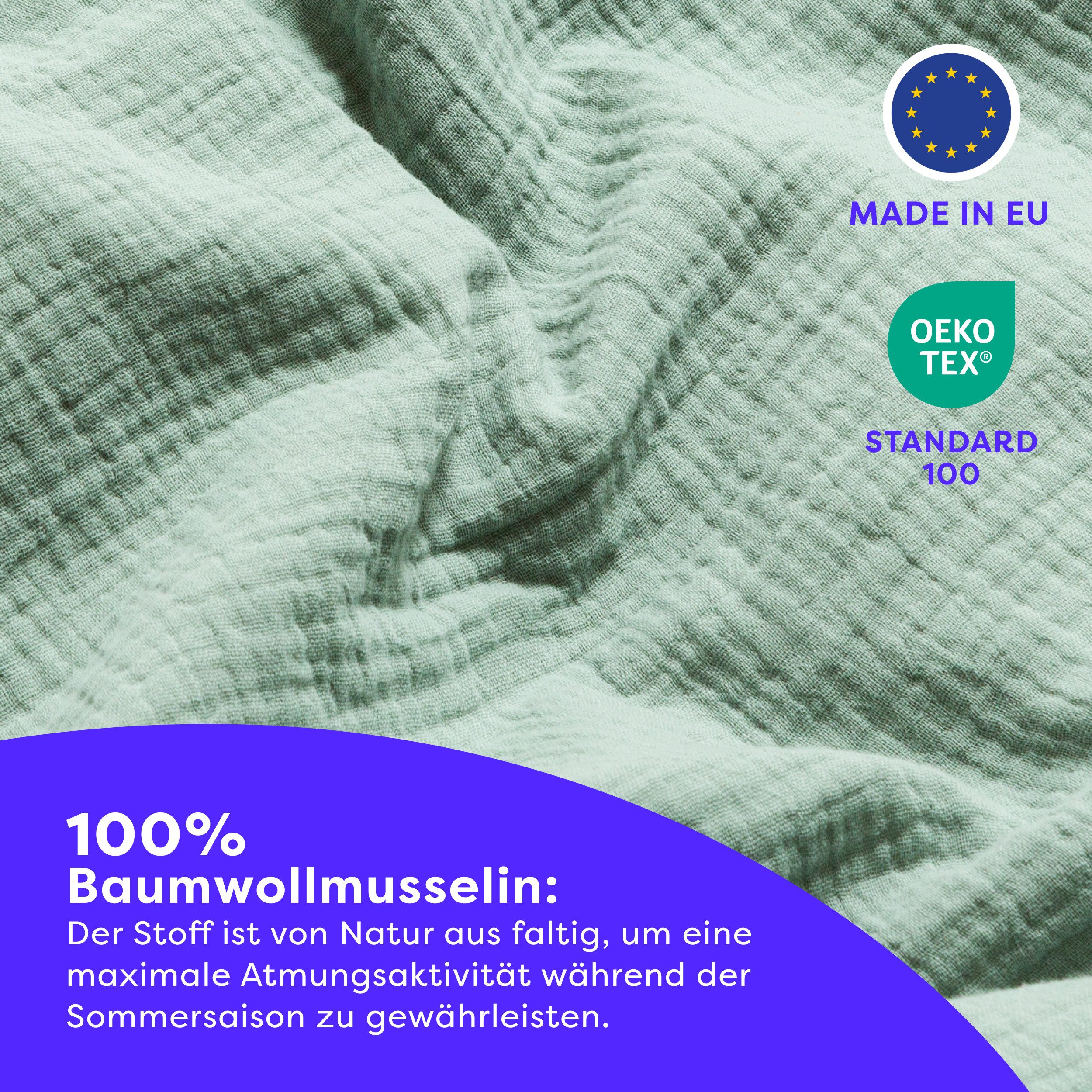 Wolkenfeld Bettwäsche Wolkenfeld Premium Musselin mit Reißverschluss, Musselin, 2 teilig, aus 100% Baumwolle – Atmungsaktiv & Weich – inkl. Kissenbezug 80x80