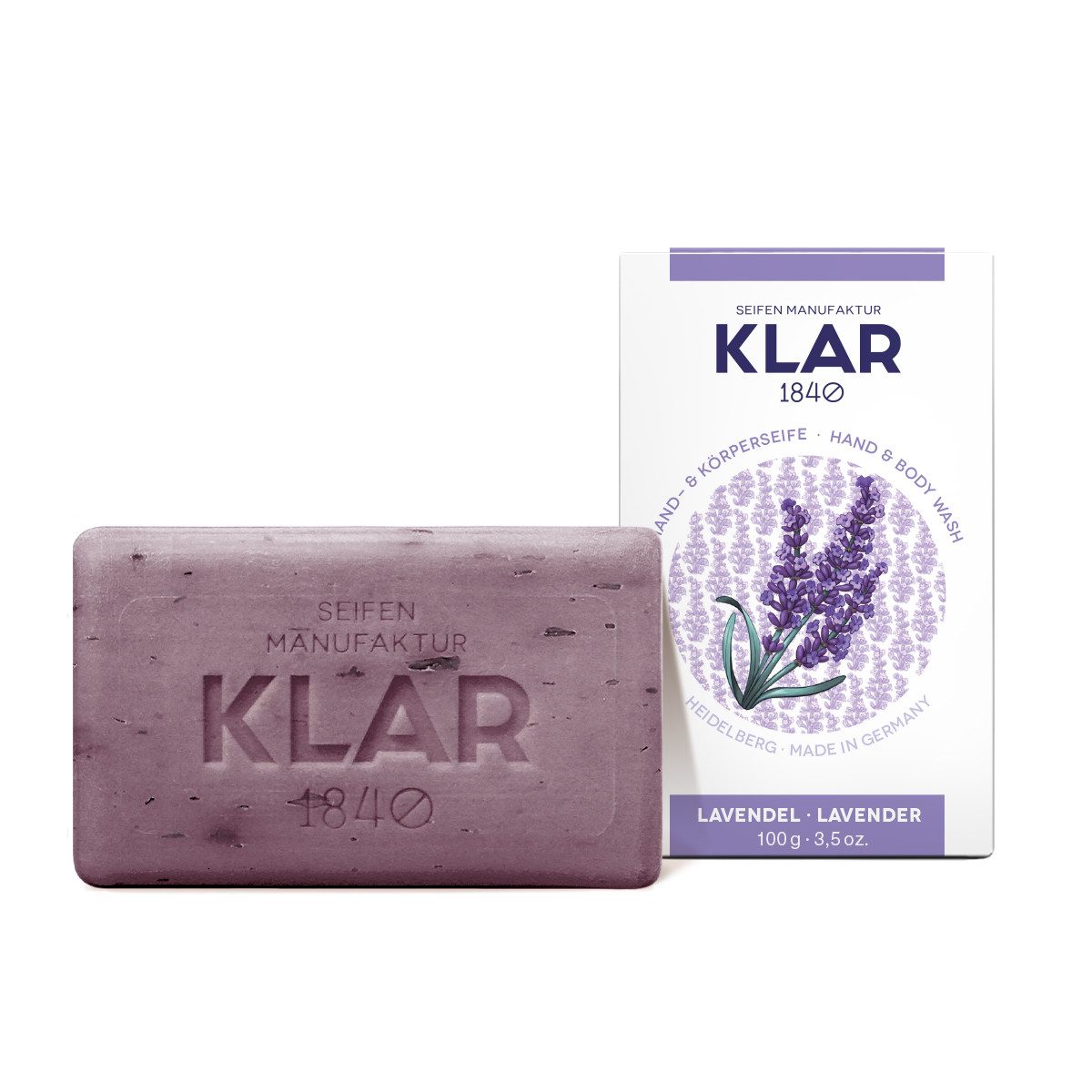 KLAR Seifenmanufaktor Handseife Klar Seifen Lavendelseife 100g, Cosmos zertifiziert, palmölfrei,für