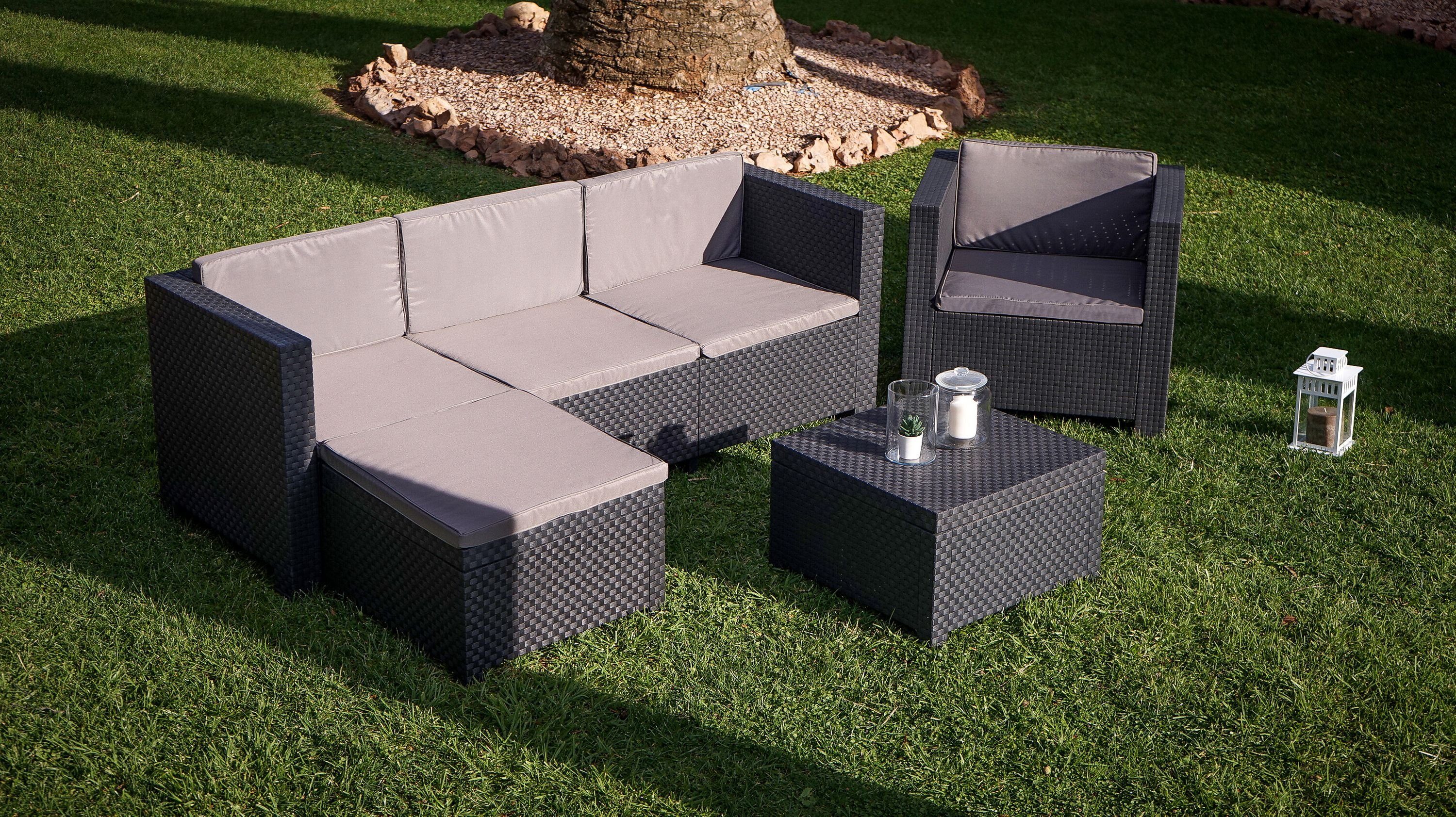 - Manhattan wetterfest, Gartenlounge-Set Outdoor Garten, Loungeset Shaf Rattanoptik, Shaf