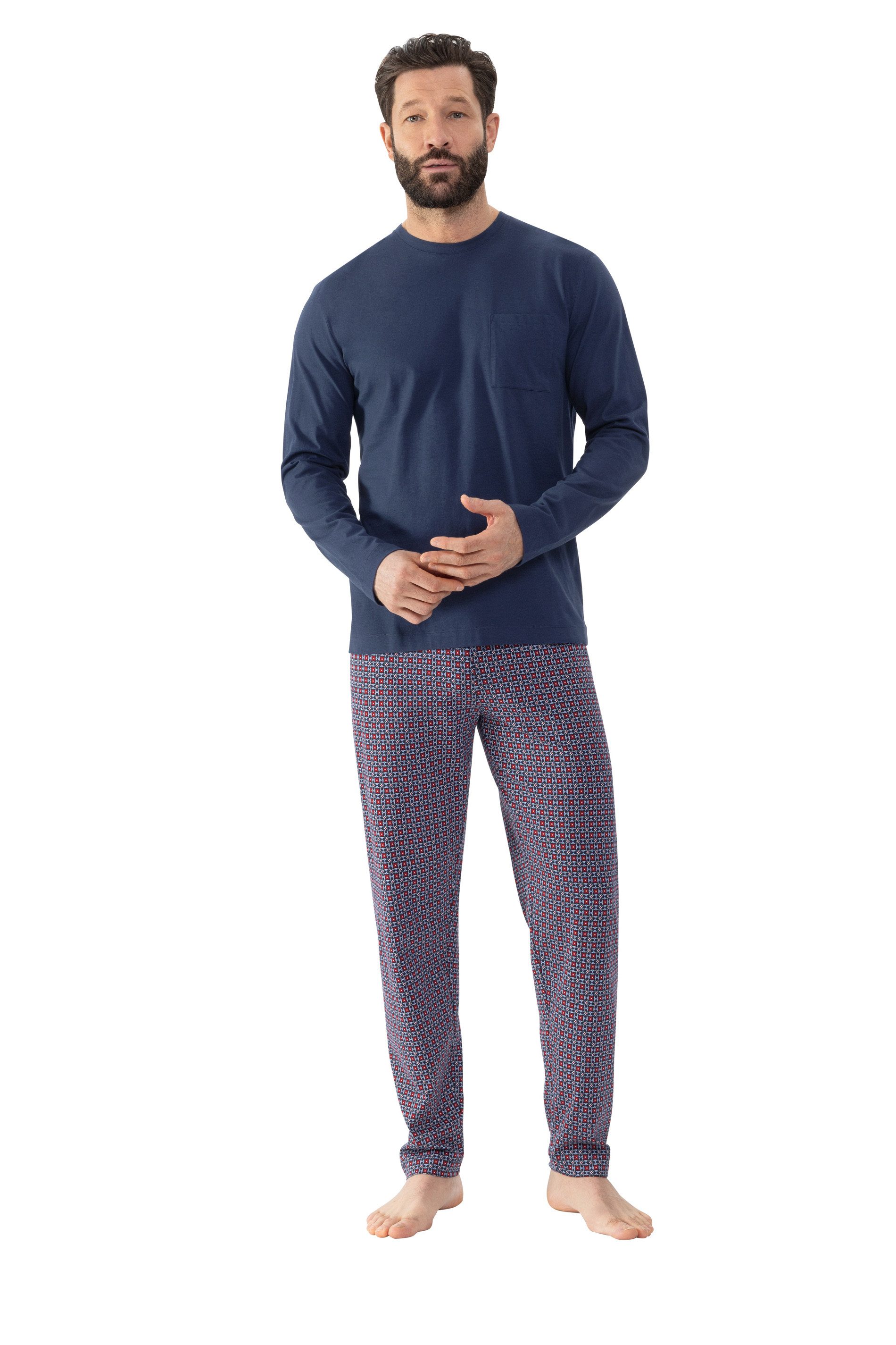 Mey Schlafanzug Red Tile Langarm-Shirt mit Brusttasche günstig online kaufen