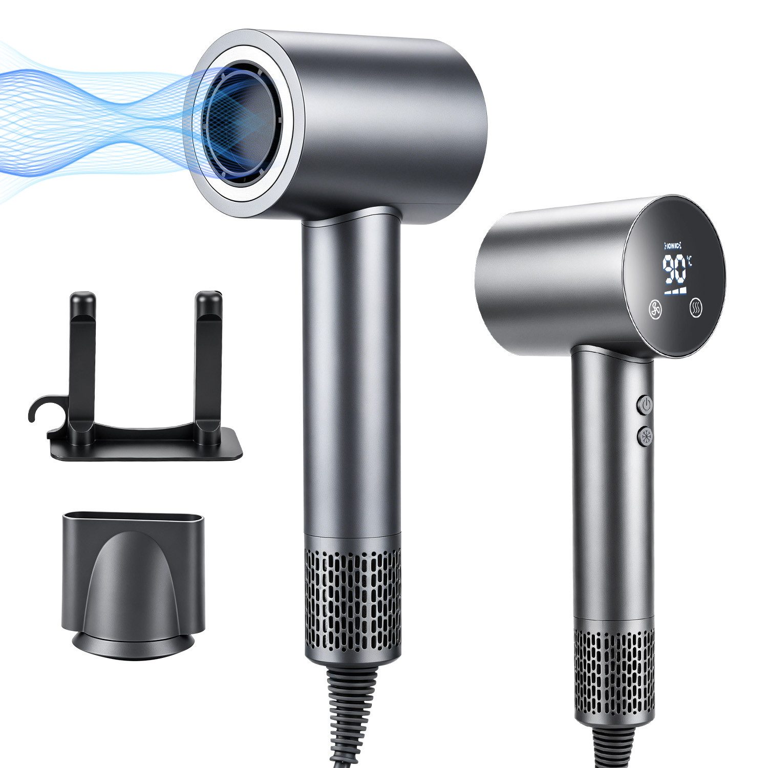 CkeyiN Pro Haartrockner Ionic,Hair Dryer Leise,Haarföhn 110000 RPM,30℃/50℃/70℃/90℃, 1500 W, Mit Magnetdüse,36m/s,Schnelles Trocknen,Kaltlufttaste, für alle Haarlängen und -strukturen