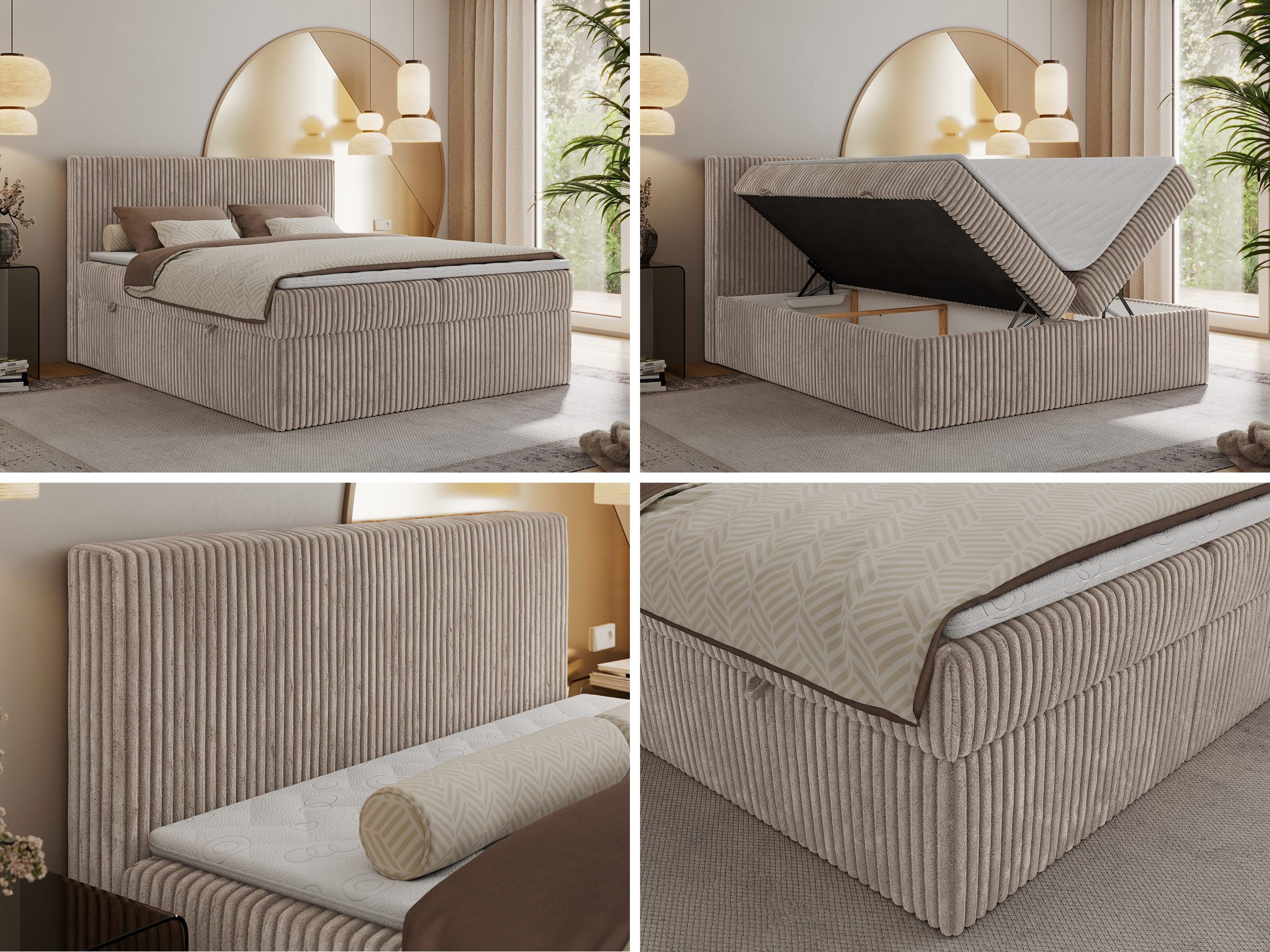 MKS MÖBEL Boxspringbett TILIANO (Packung, Set, Gepolstertes Kopfteil, Topper T25, Polsterbett, T30-Schaum), Doppelbett, Multipocket-Matratzen, Zwei Bettkästen, Cord Bett