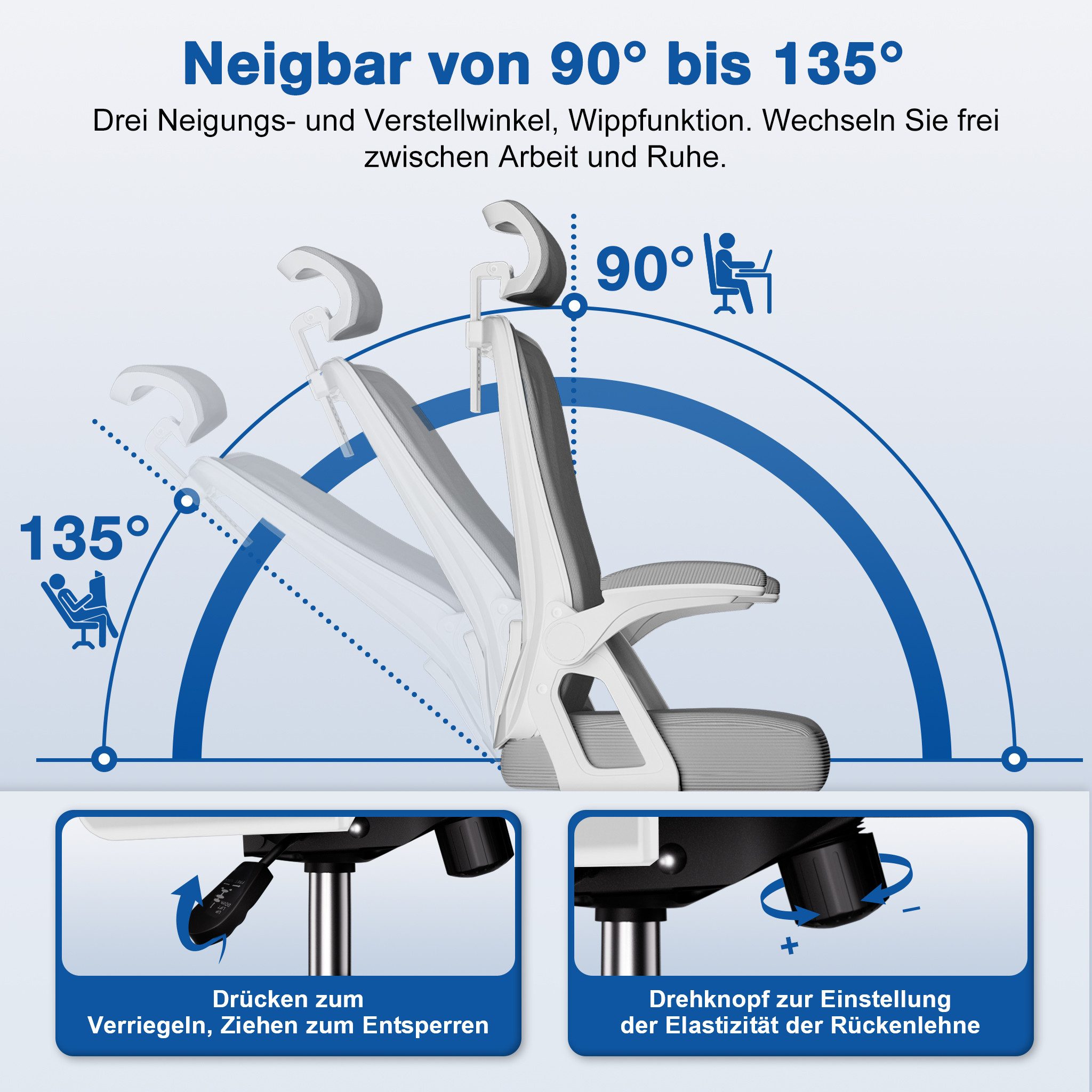 Adormii Bürostuhl Ergonomischer Bürostuhl mit klappbaren Armlehnen und Rück günstig online kaufen