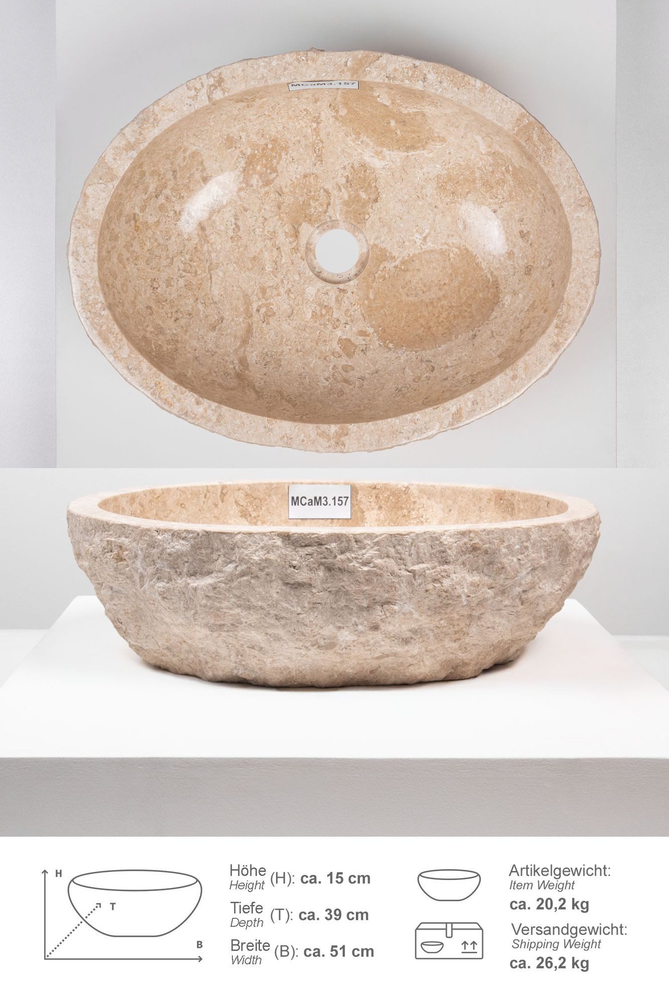wohnfreuden Aufsatzwaschbecken Erosi Marmor Waschbecken 50 cm creme (Kein S günstig online kaufen