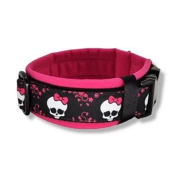 D by E Couture Hunde-Halsband "Pink Bow Skull III", gepolstert, verstellbar, 30mm breit, Handmade