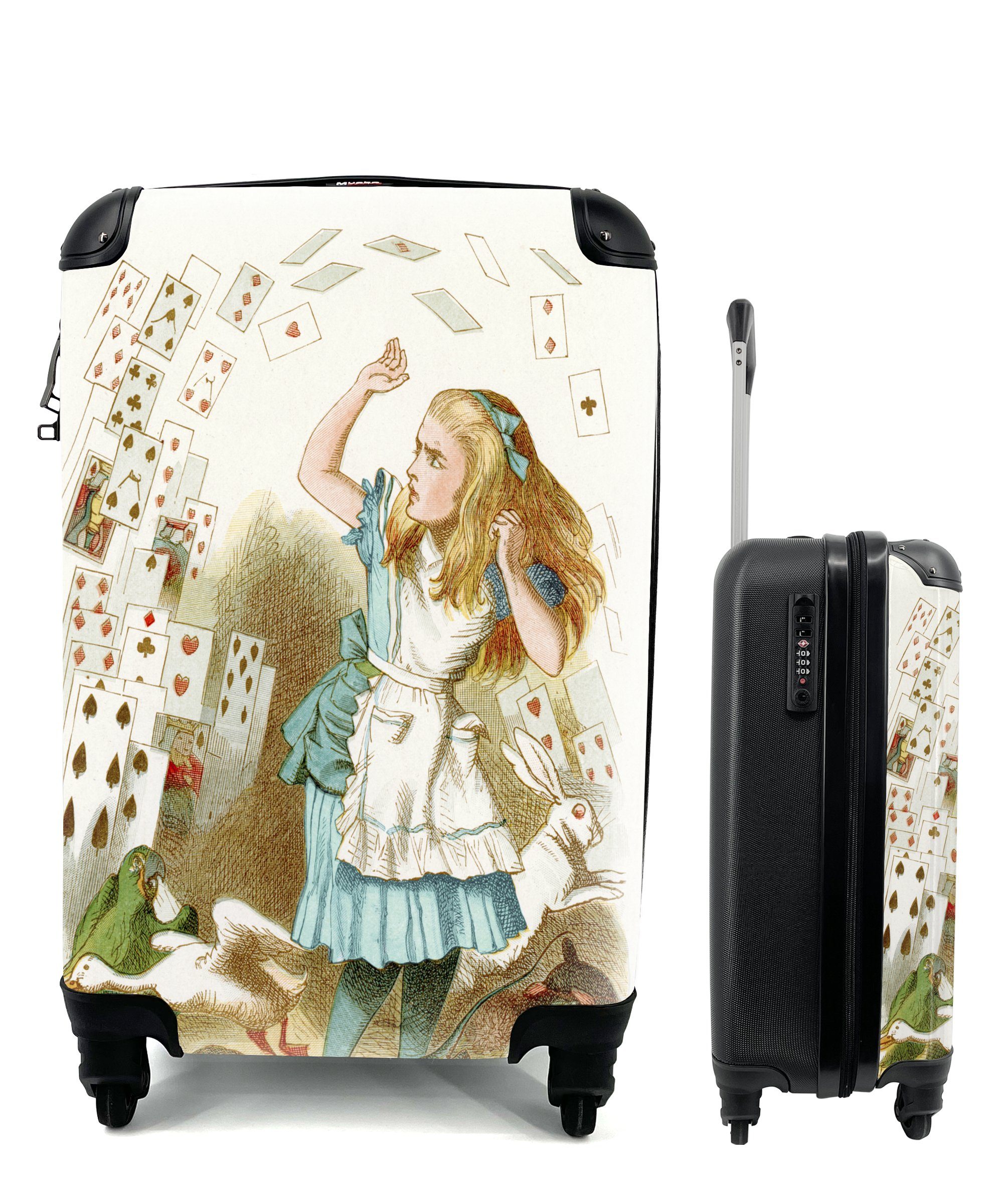 mit mit Handgepäckkoffer 4 Reisetasche Ferien, Rollen, Vintage Handgepäck Spielkarten, Illustration Reisekoffer MuchoWow Trolley, rollen, für Alice