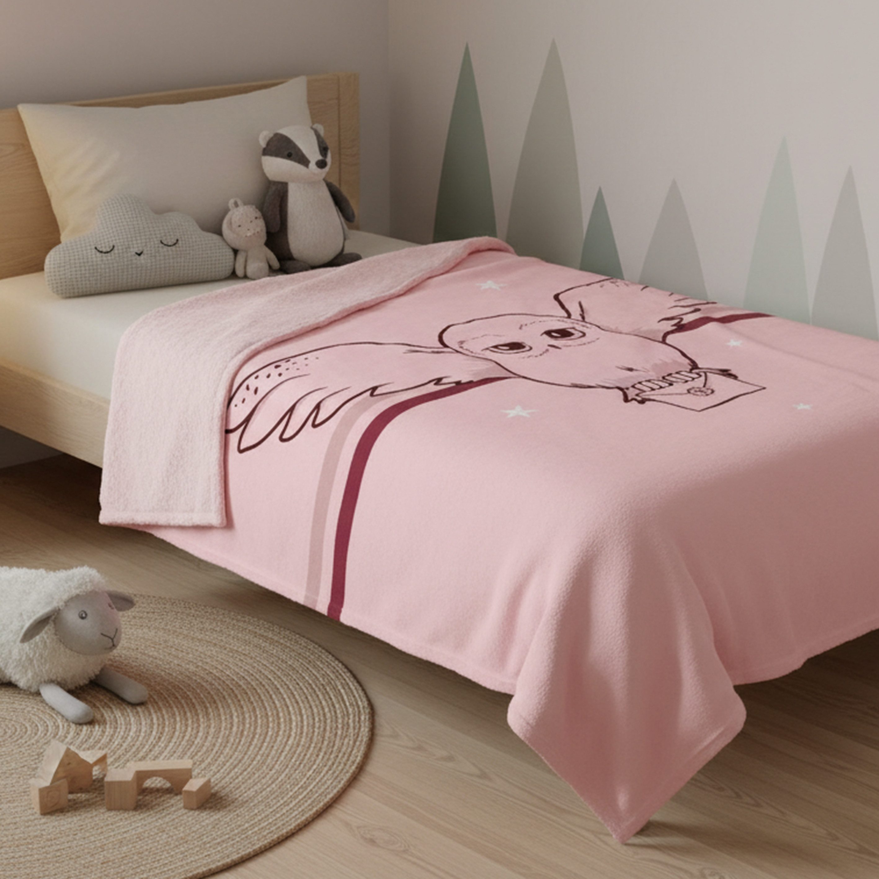 Kinderdecke Kuscheldecke Harry Potter "Eulenpost" in Rosa, 125 × 150 cm, MTOnlinehandel, kuschelige Fleecedecke mit Eulenmotiv für gemütliche Wohlfühlmomente.
