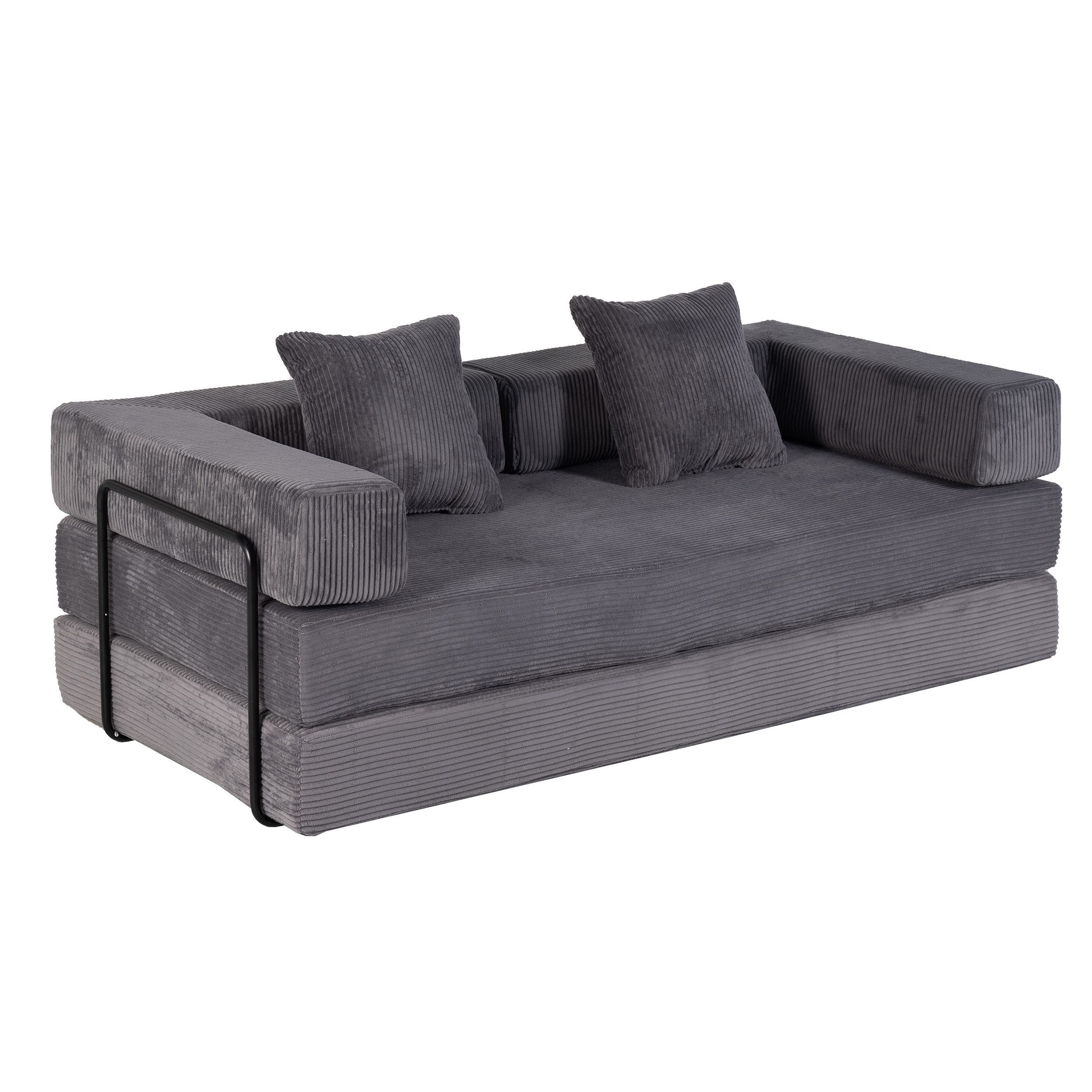 WHEELYOU Sofa 4-in-1 Wohnzimmersofa mit Bettfunktion – faltbares Cord Schlafsofa, Bequemes & modernes Schlafsofa aus Cord – ideal für kleine Räume